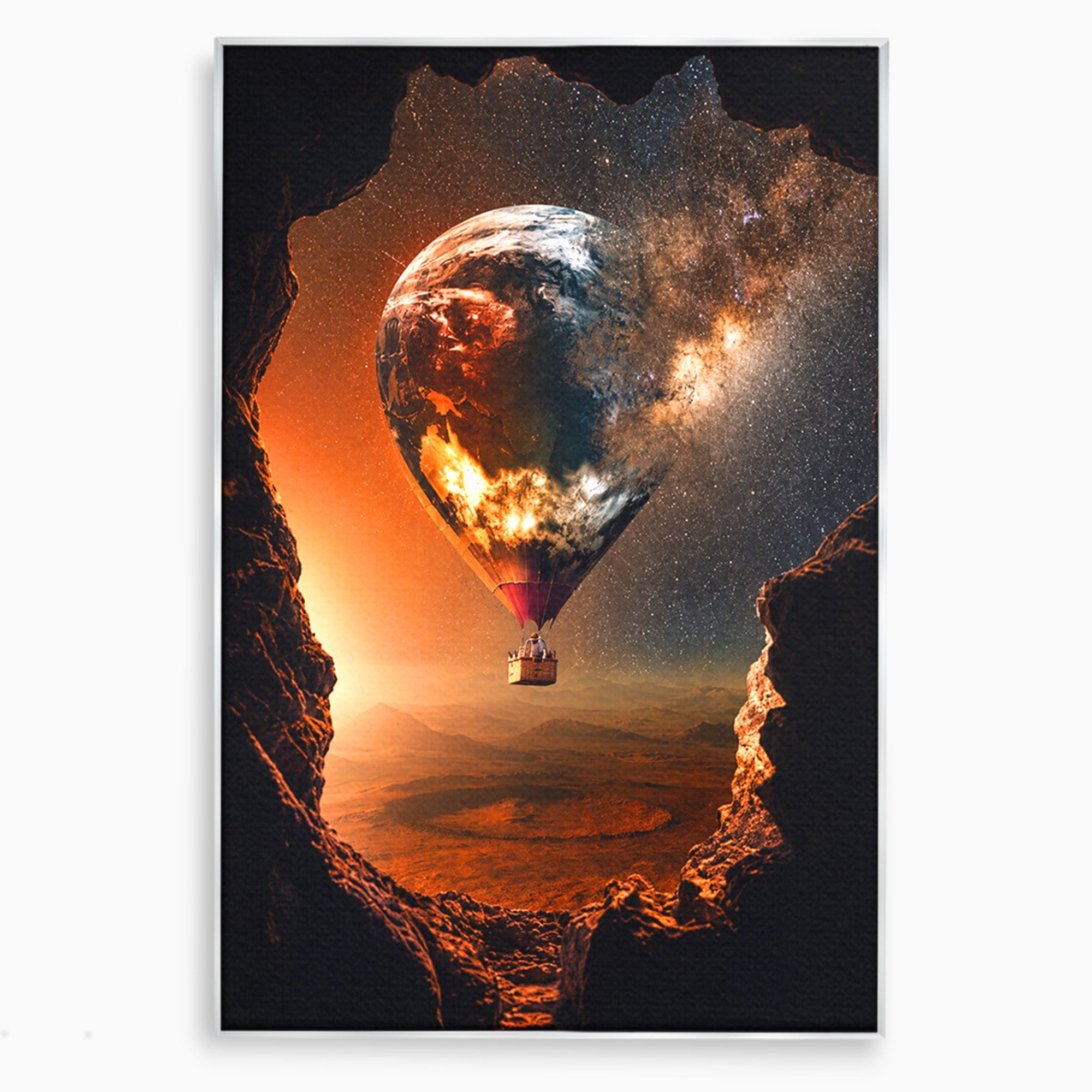 Tablou Canvas Premium LuxCanva® S1009, Calatoria Cosmica, Balon, Univers, Explorare, Fantezie, Living, Culori Vibrante