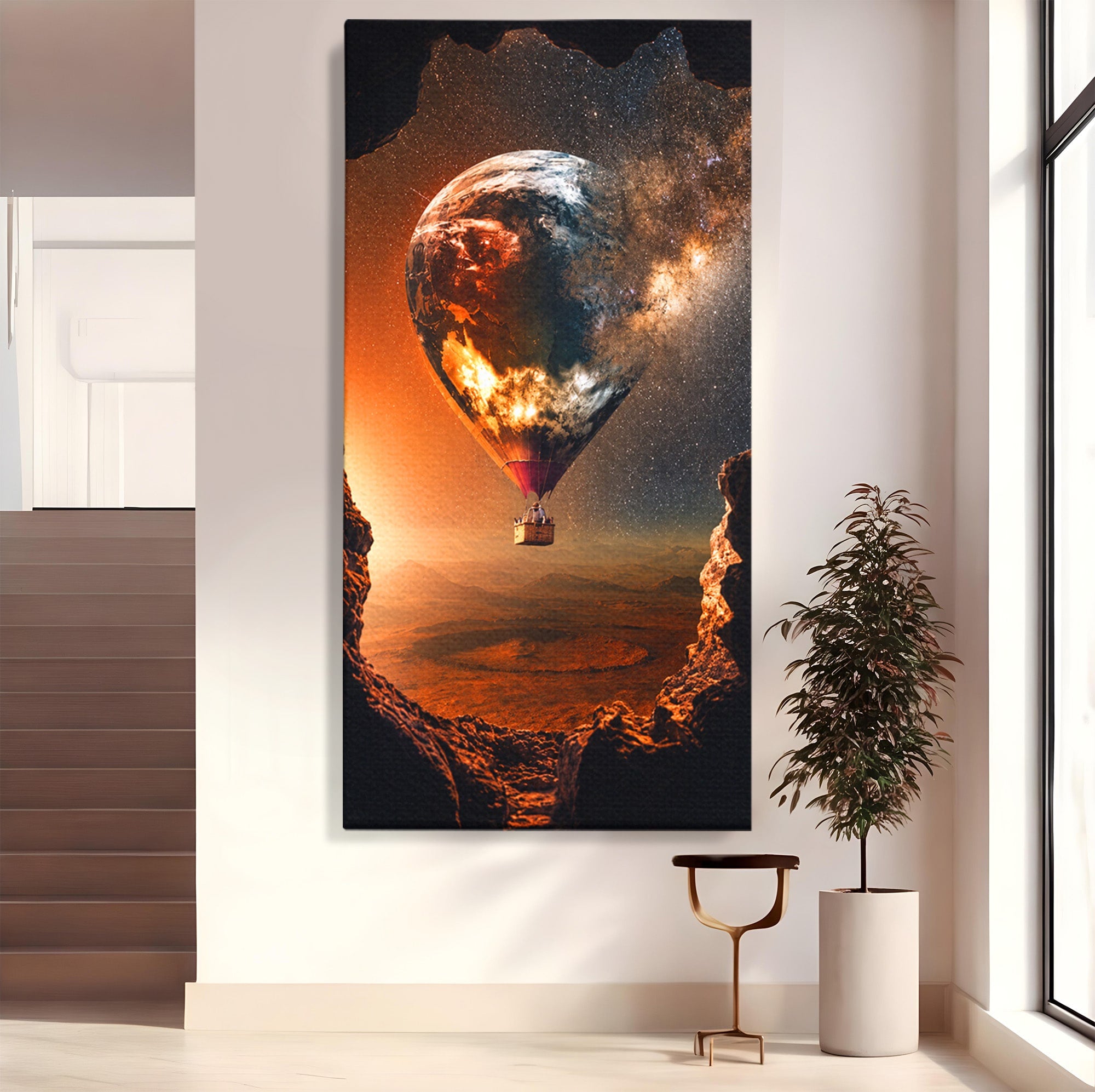Tablou Canvas Premium LuxCanva® S1009, Calatoria Cosmica, Balon, Univers, Explorare, Fantezie, Living, Culori Vibrante