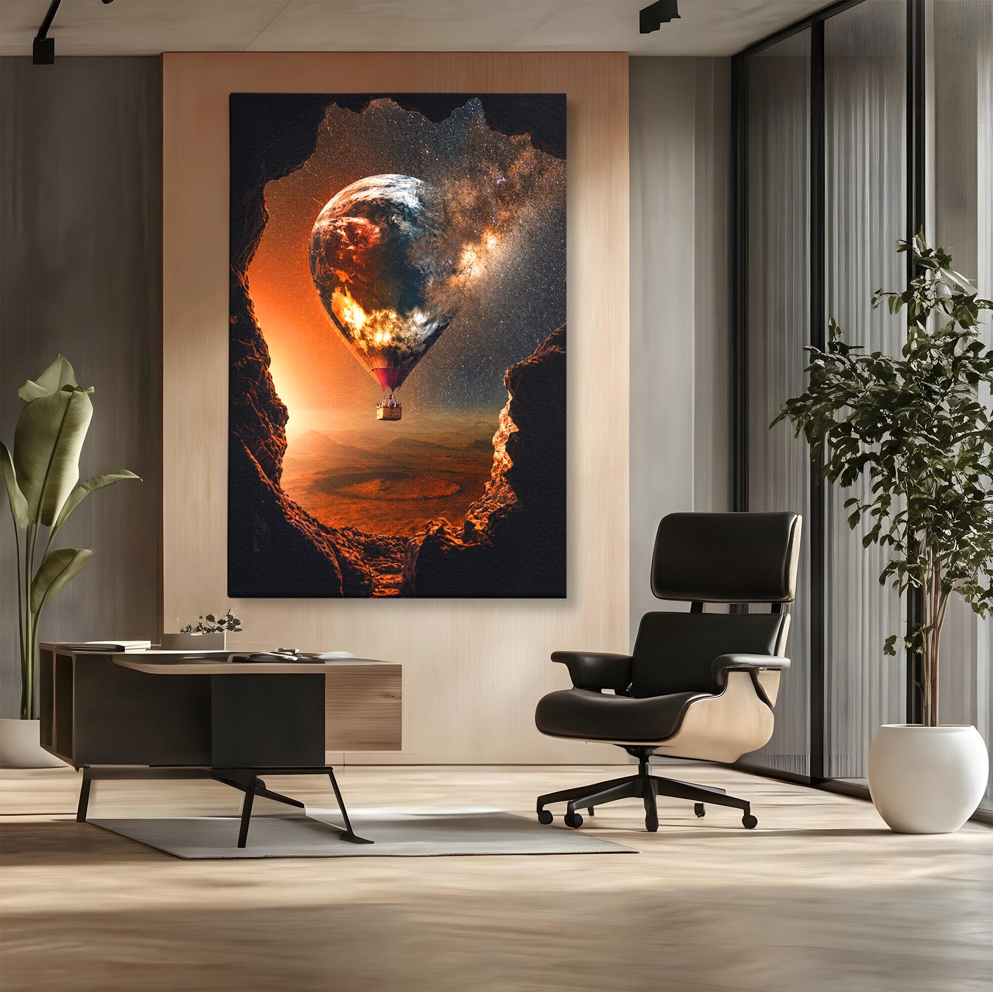 Tablou Canvas Premium LuxCanva® S1009, Calatoria Cosmica, Balon, Univers, Explorare, Fantezie, Living, Culori Vibrante
