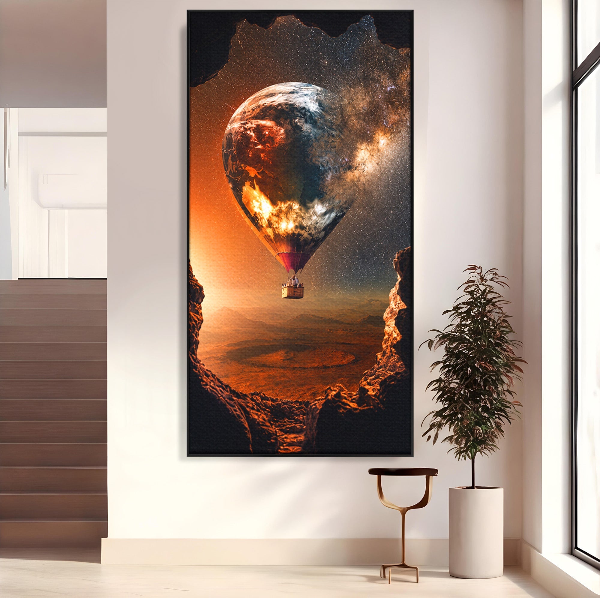 Tablou Canvas Premium LuxCanva® S1009, Calatoria Cosmica, Balon, Univers, Explorare, Fantezie, Living, Culori Vibrante