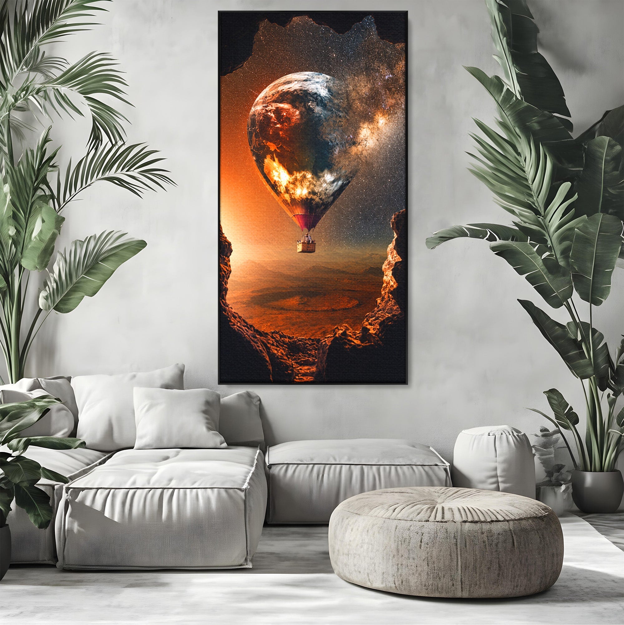 Tablou Canvas Premium LuxCanva® S1009, Calatoria Cosmica, Balon, Univers, Explorare, Fantezie, Living, Culori Vibrante