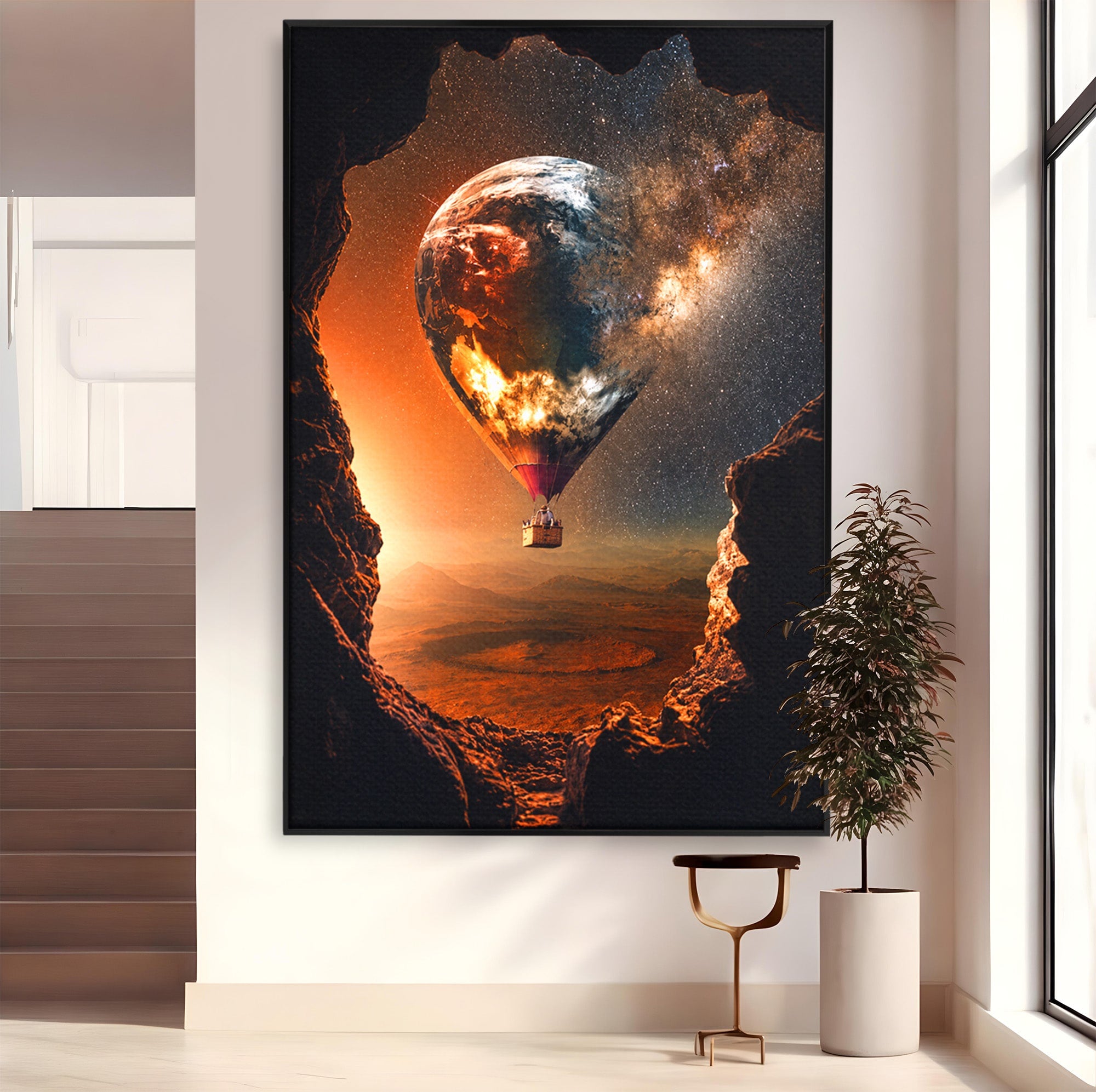 Tablou Canvas Premium LuxCanva® S1009, Calatoria Cosmica, Balon, Univers, Explorare, Fantezie, Living, Culori Vibrante