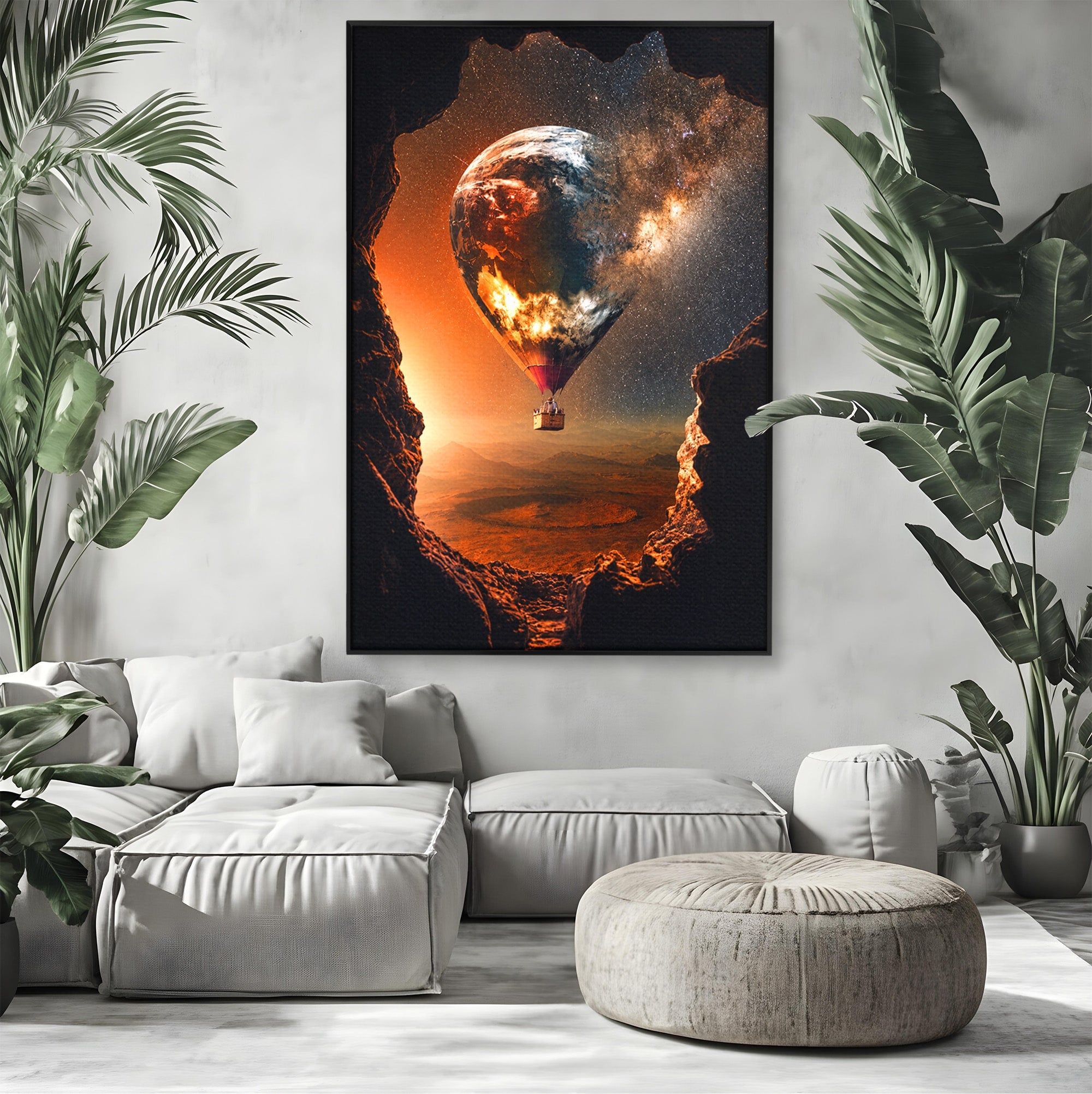 Tablou Canvas Premium LuxCanva® S1009, Calatoria Cosmica, Balon, Univers, Explorare, Fantezie, Living, Culori Vibrante