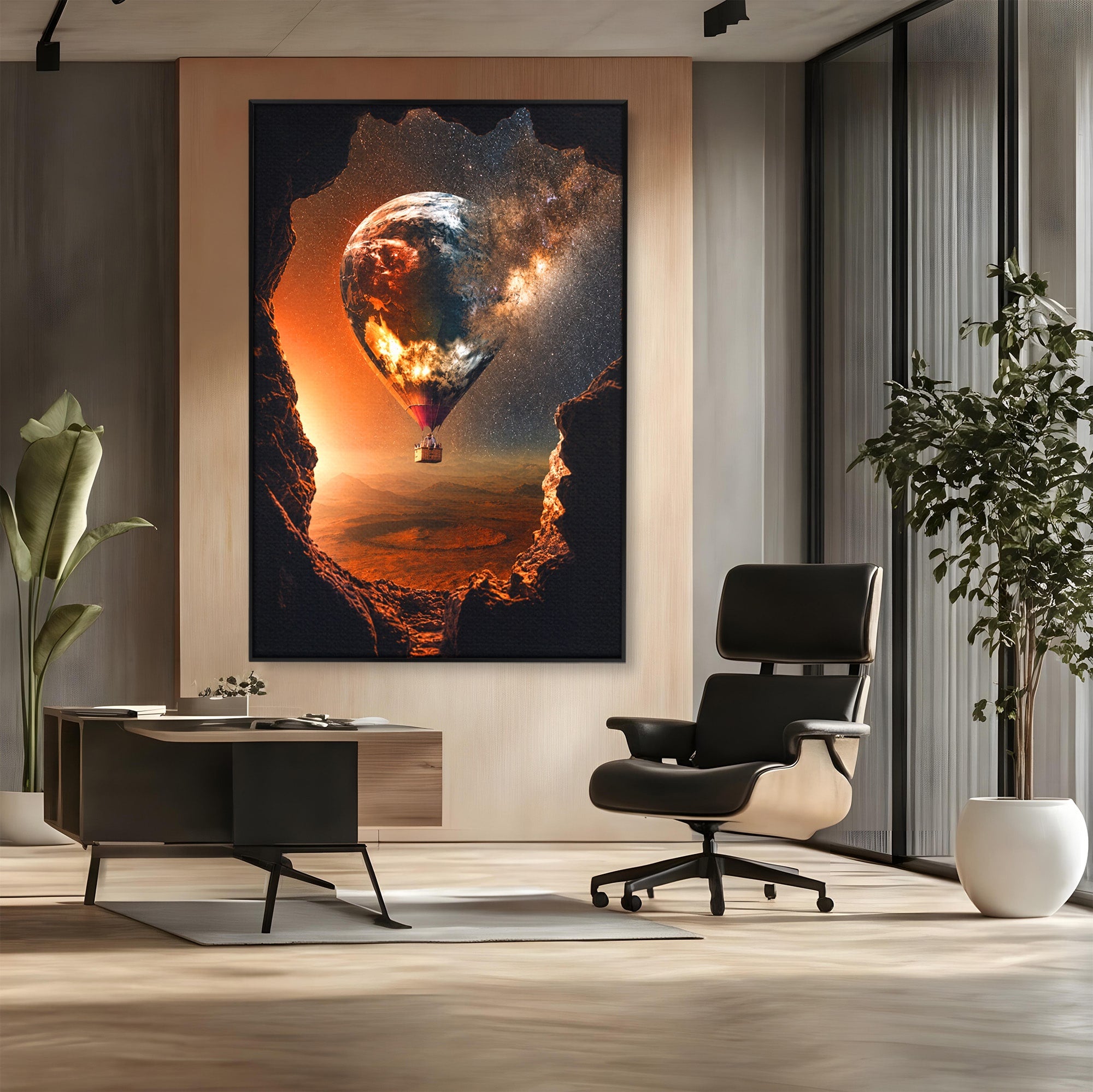 Tablou Canvas Premium LuxCanva® S1009, Calatoria Cosmica, Balon, Univers, Explorare, Fantezie, Living, Culori Vibrante