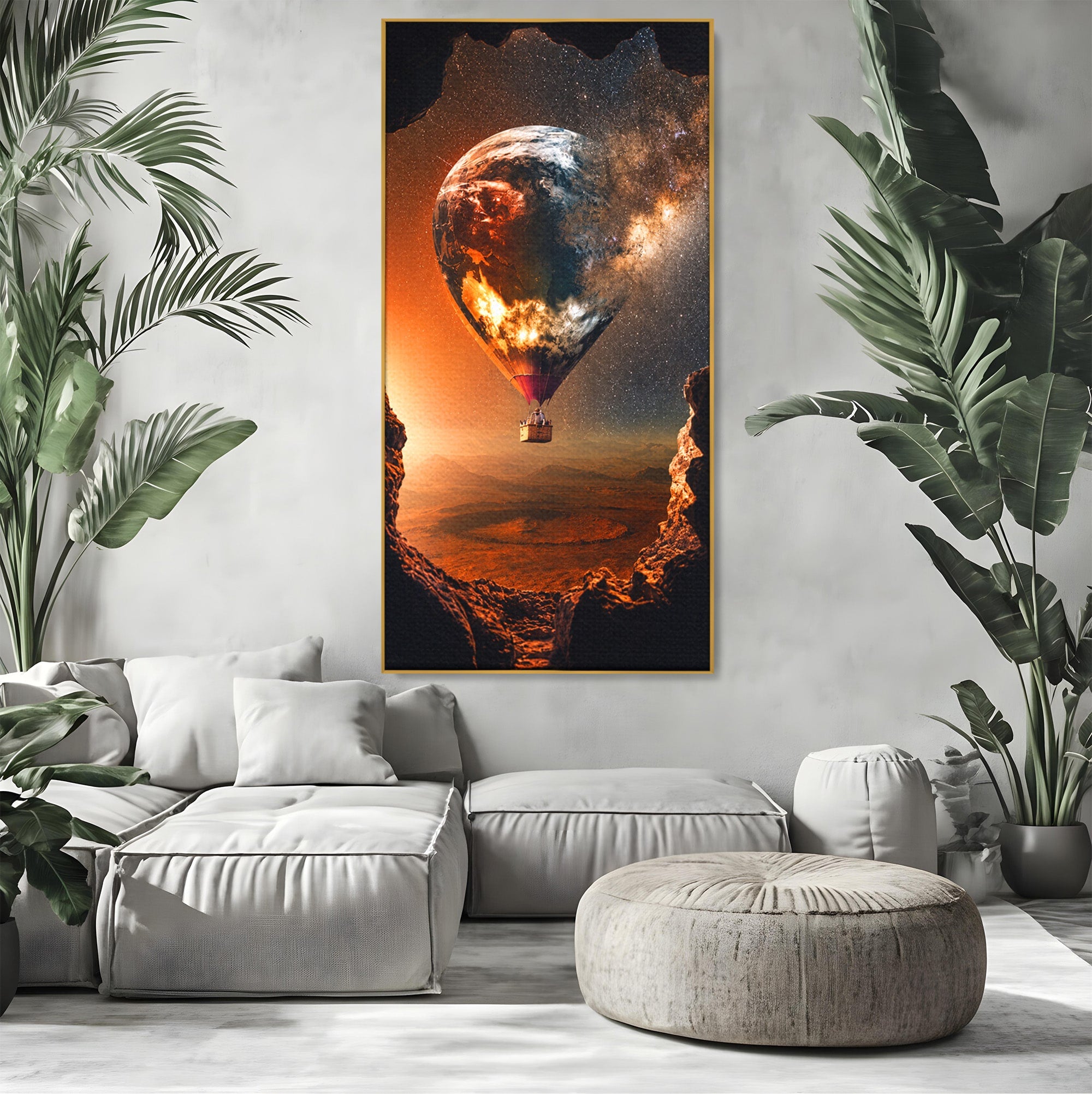 Tablou Canvas Premium LuxCanva® S1009, Calatoria Cosmica, Balon, Univers, Explorare, Fantezie, Living, Culori Vibrante