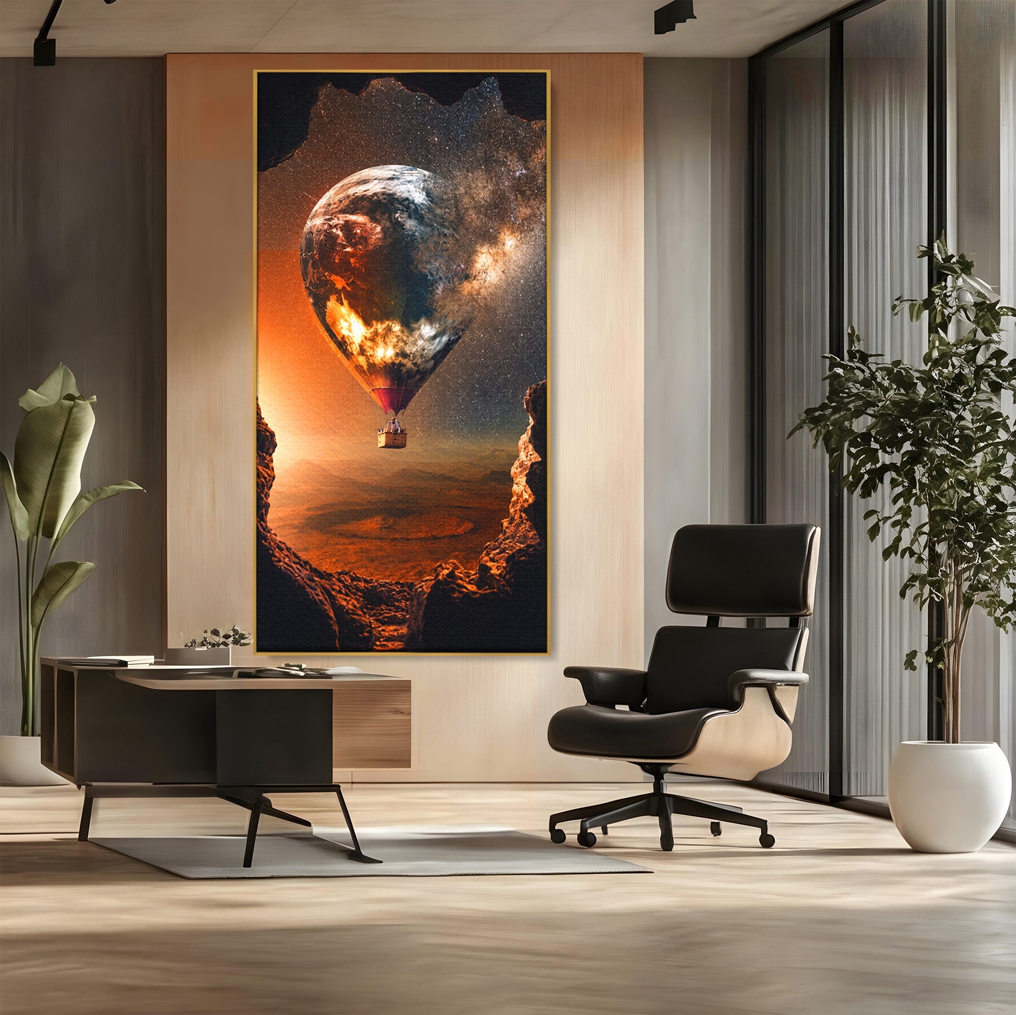 Tablou Canvas Premium LuxCanva® S1009, Calatoria Cosmica, Balon, Univers, Explorare, Fantezie, Living, Culori Vibrante