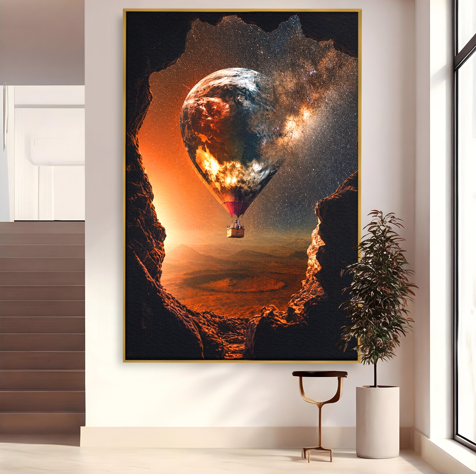 Tablou Canvas Premium LuxCanva® S1009, Calatoria Cosmica, Balon, Univers, Explorare, Fantezie, Living, Culori Vibrante