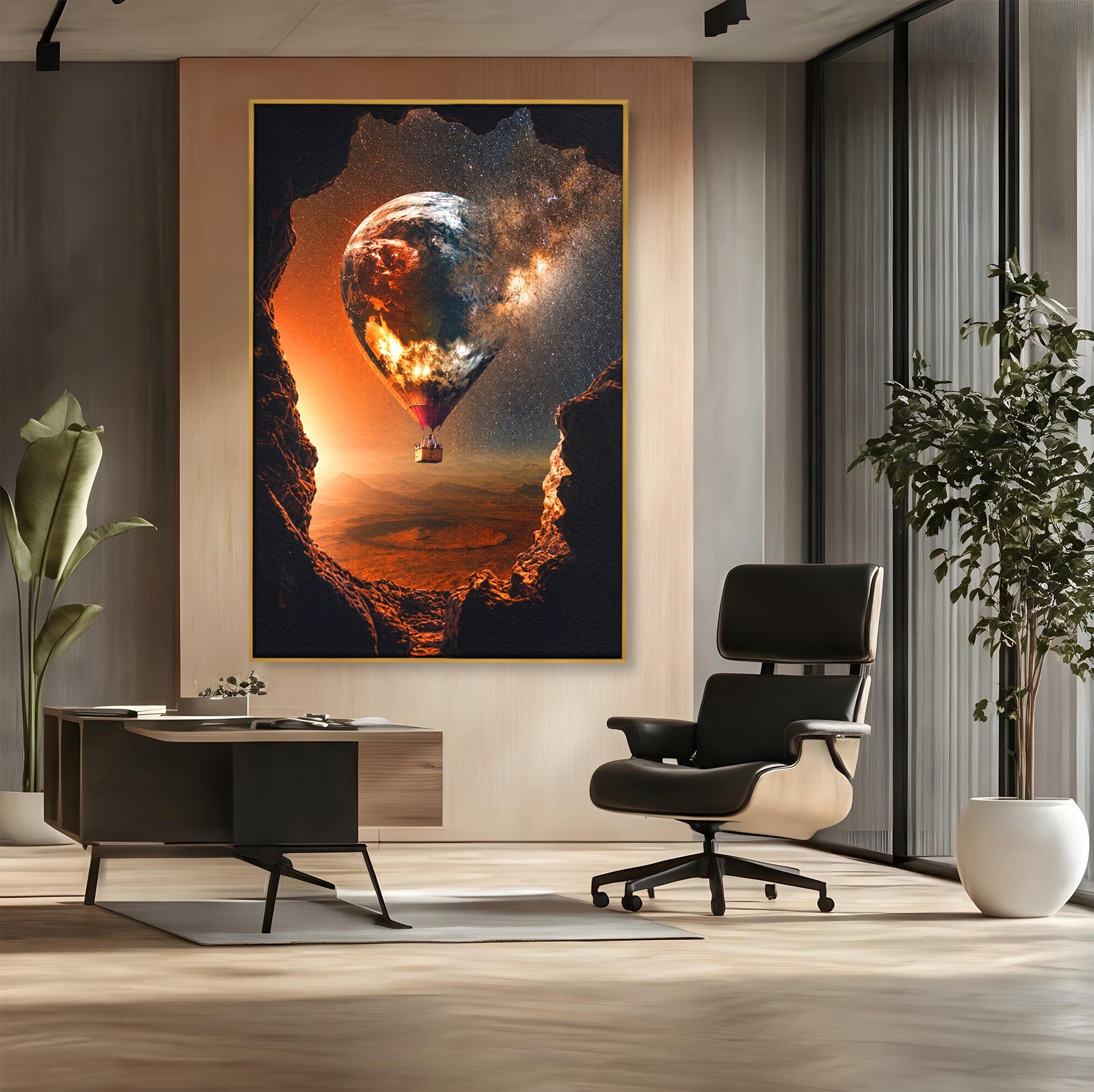 Tablou Canvas Premium LuxCanva® S1009, Calatoria Cosmica, Balon, Univers, Explorare, Fantezie, Living, Culori Vibrante
