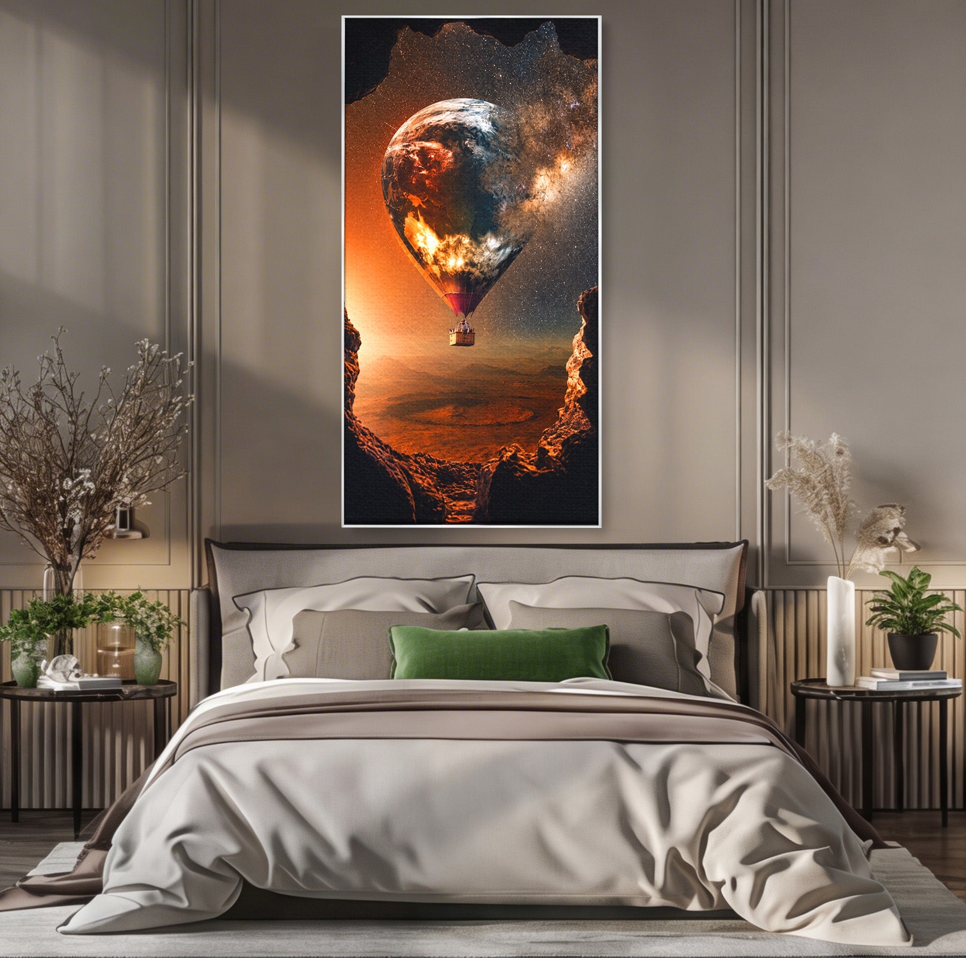 Tablou Canvas Premium LuxCanva® S1009, Calatoria Cosmica, Balon, Univers, Explorare, Fantezie, Living, Culori Vibrante