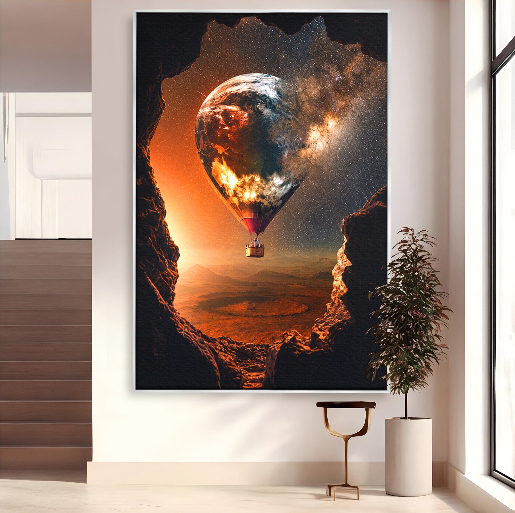 Tablou Canvas Premium LuxCanva® S1009, Calatoria Cosmica, Balon, Univers, Explorare, Fantezie, Living, Culori Vibrante