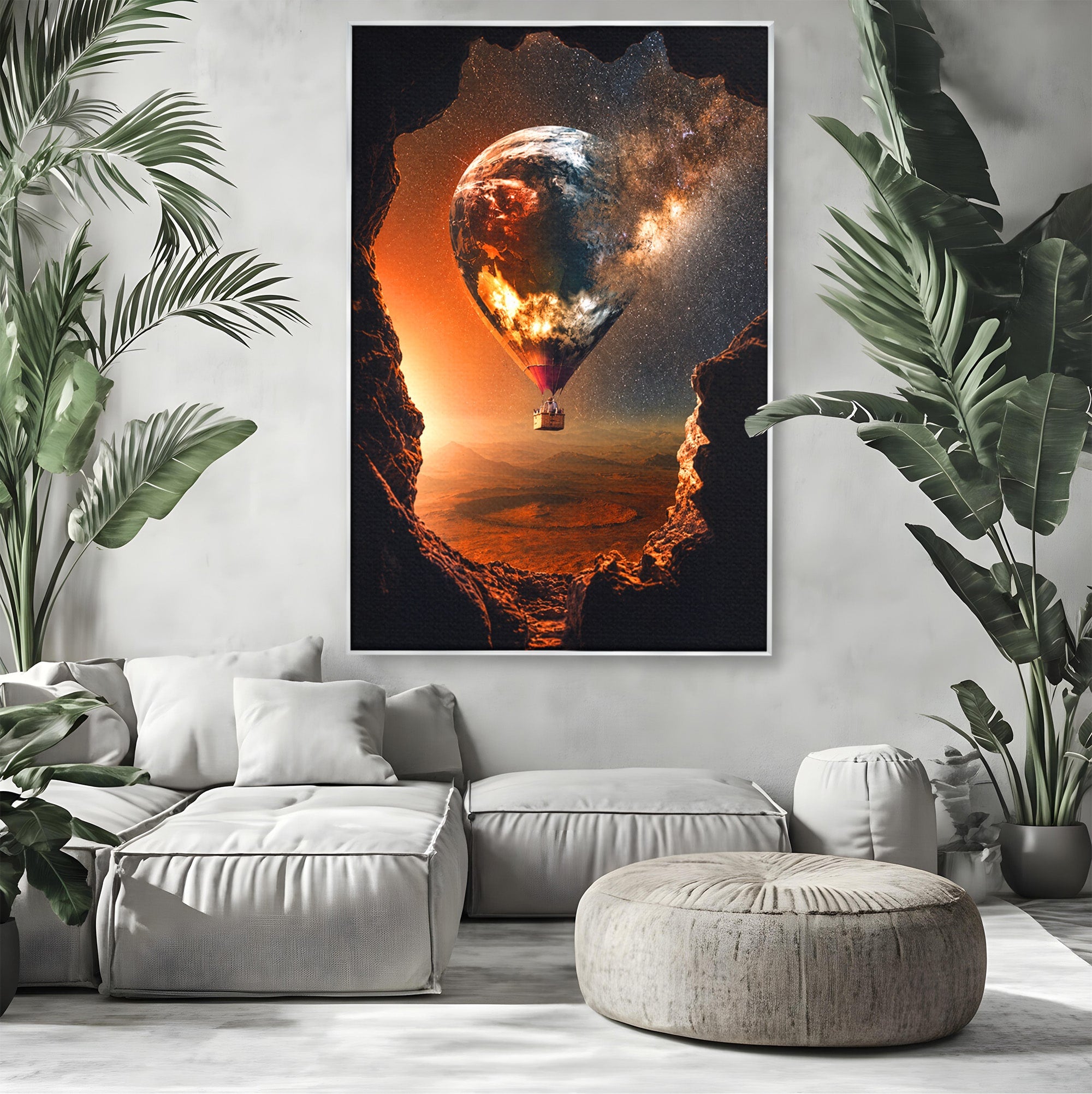Tablou Canvas Premium LuxCanva® S1009, Calatoria Cosmica, Balon, Univers, Explorare, Fantezie, Living, Culori Vibrante