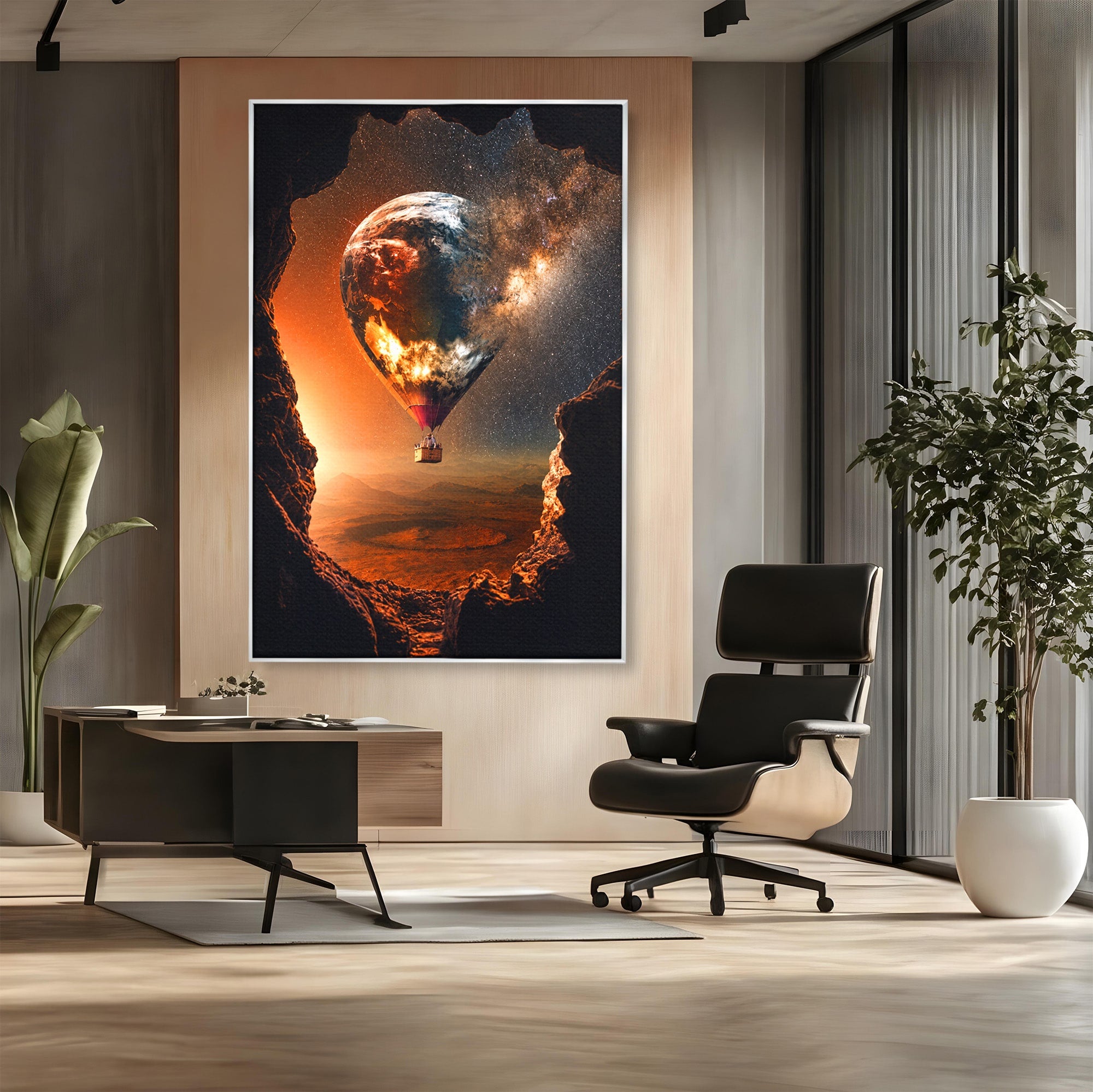 Tablou Canvas Premium LuxCanva® S1009, Calatoria Cosmica, Balon, Univers, Explorare, Fantezie, Living, Culori Vibrante