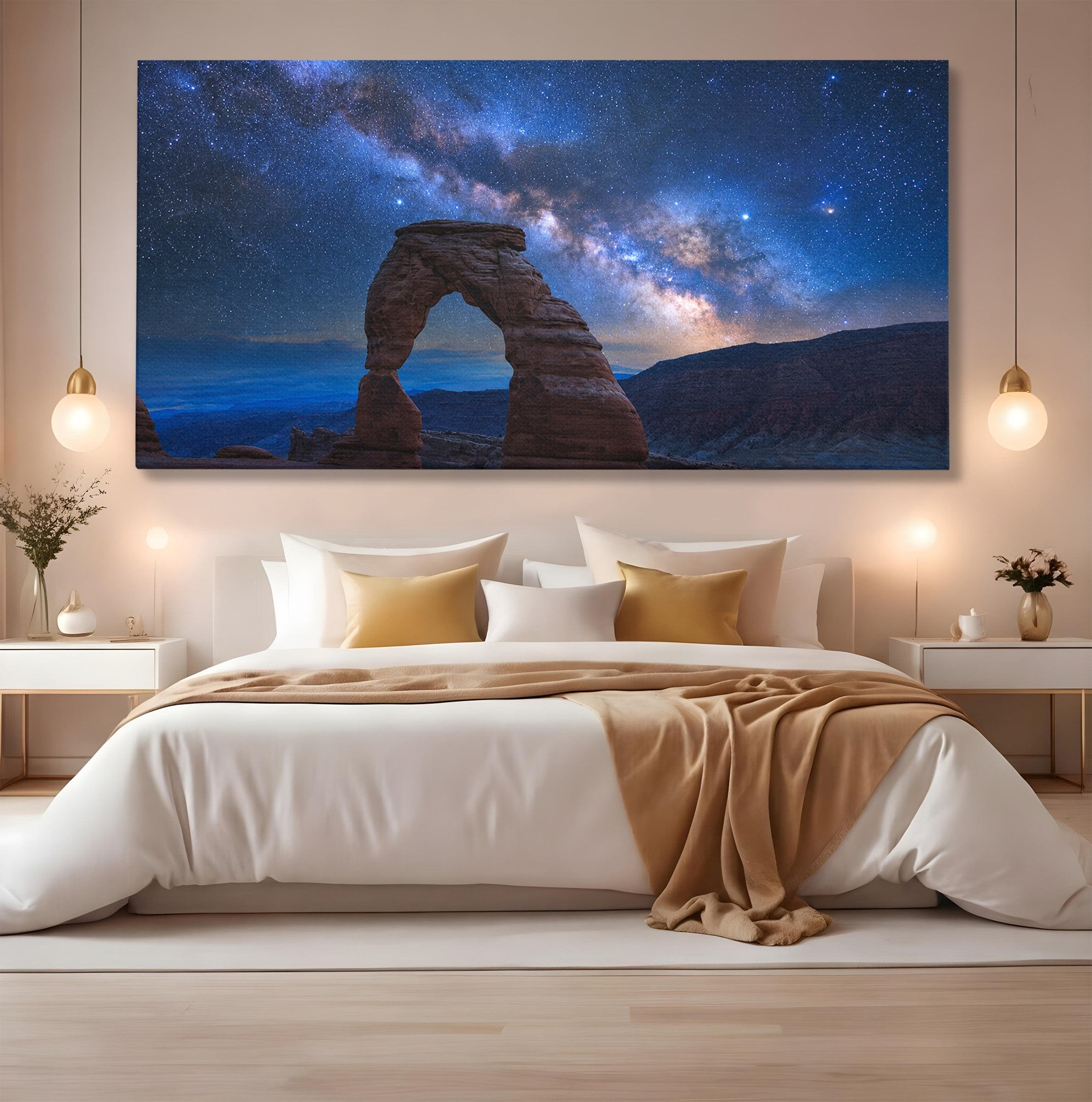 Tablou Canvas Premium LuxCanva® S1011, Arcul Sub Calea Lactee, Arcul, Calea Lactee, Peisaj, Noapte, Living, Culori Vibrante