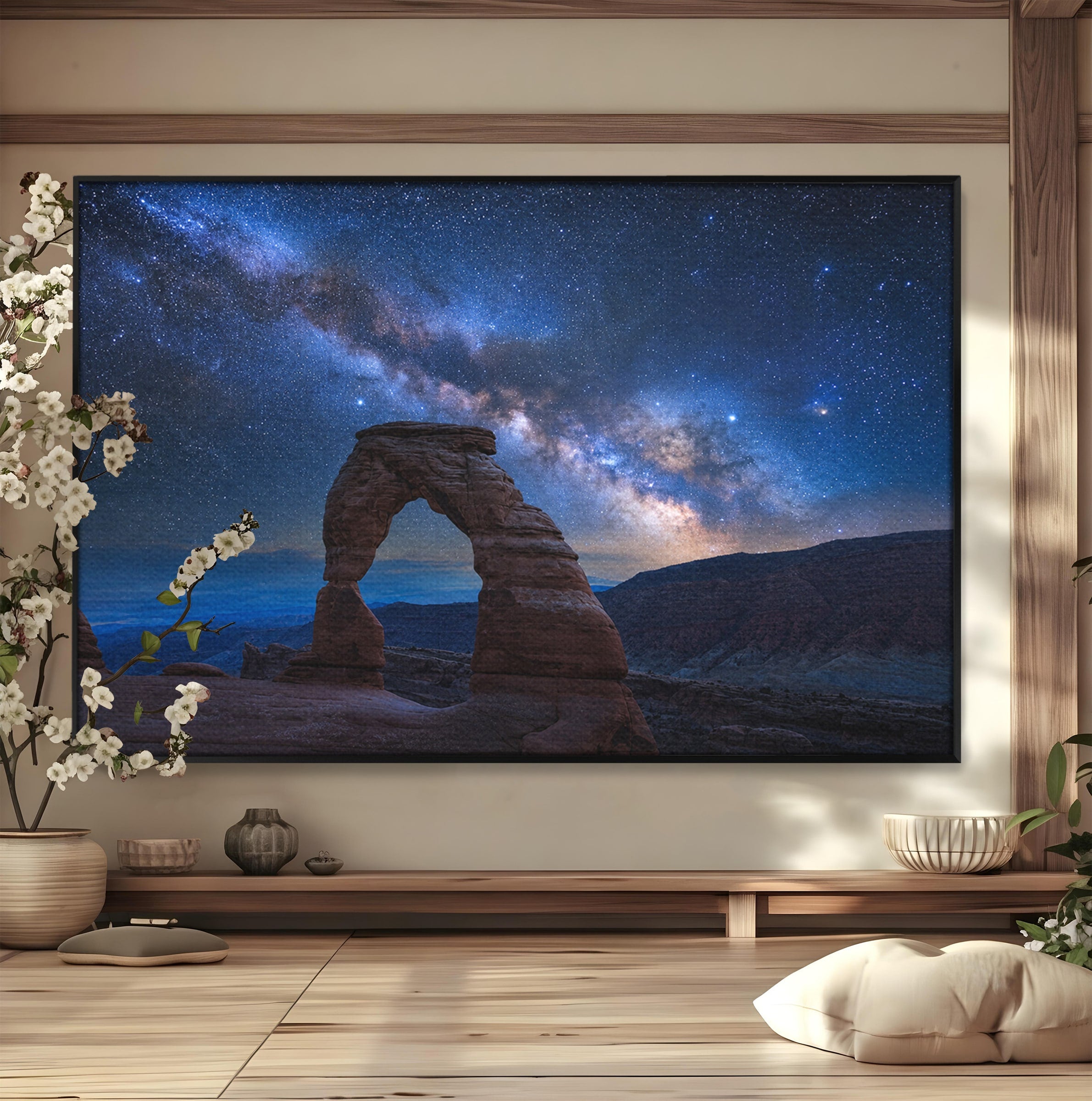 Tablou Canvas Premium LuxCanva® S1011, Arcul Sub Calea Lactee, Arcul, Calea Lactee, Peisaj, Noapte, Living, Culori Vibrante