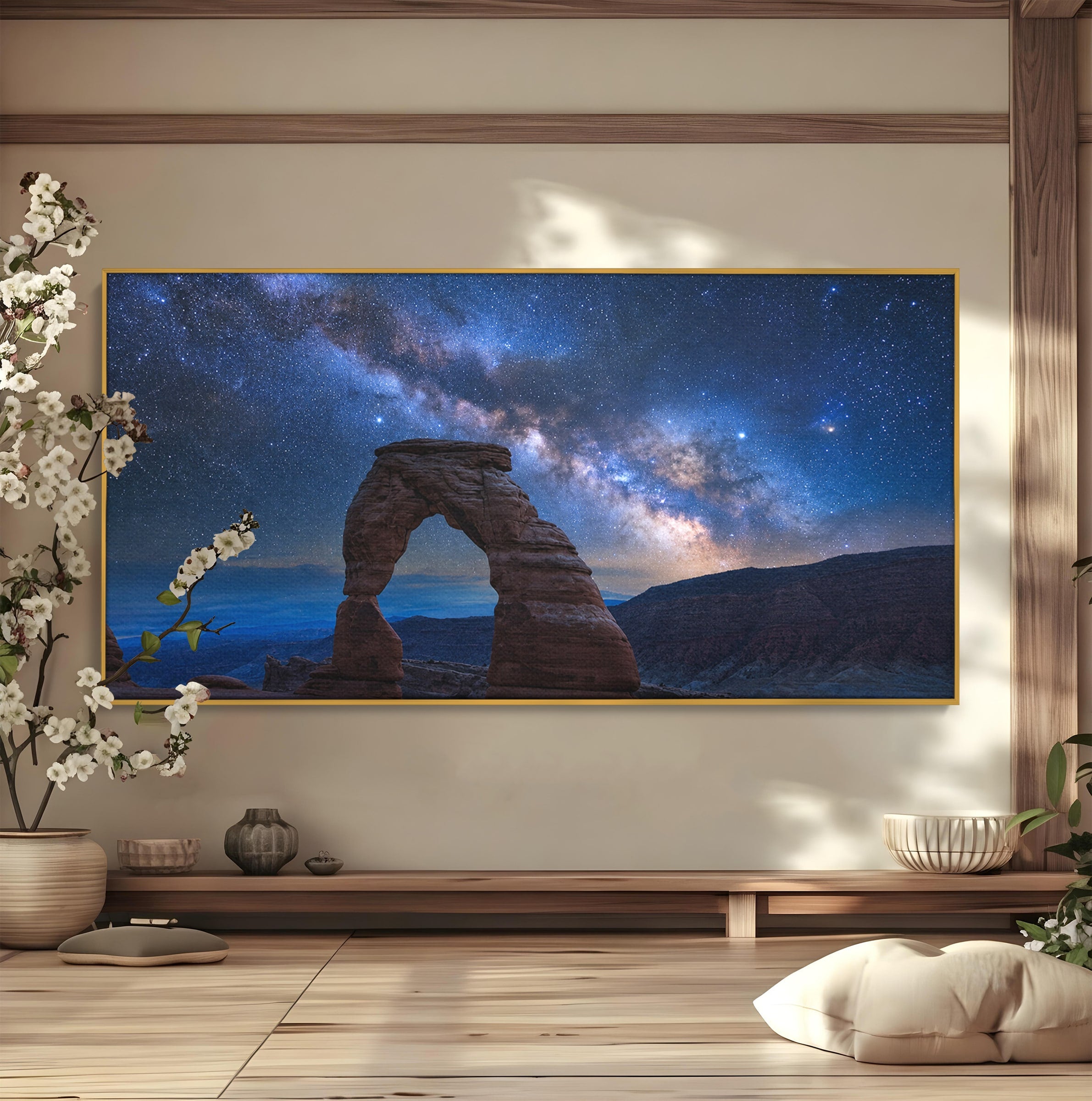 Tablou Canvas Premium LuxCanva® S1011, Arcul Sub Calea Lactee, Arcul, Calea Lactee, Peisaj, Noapte, Living, Culori Vibrante