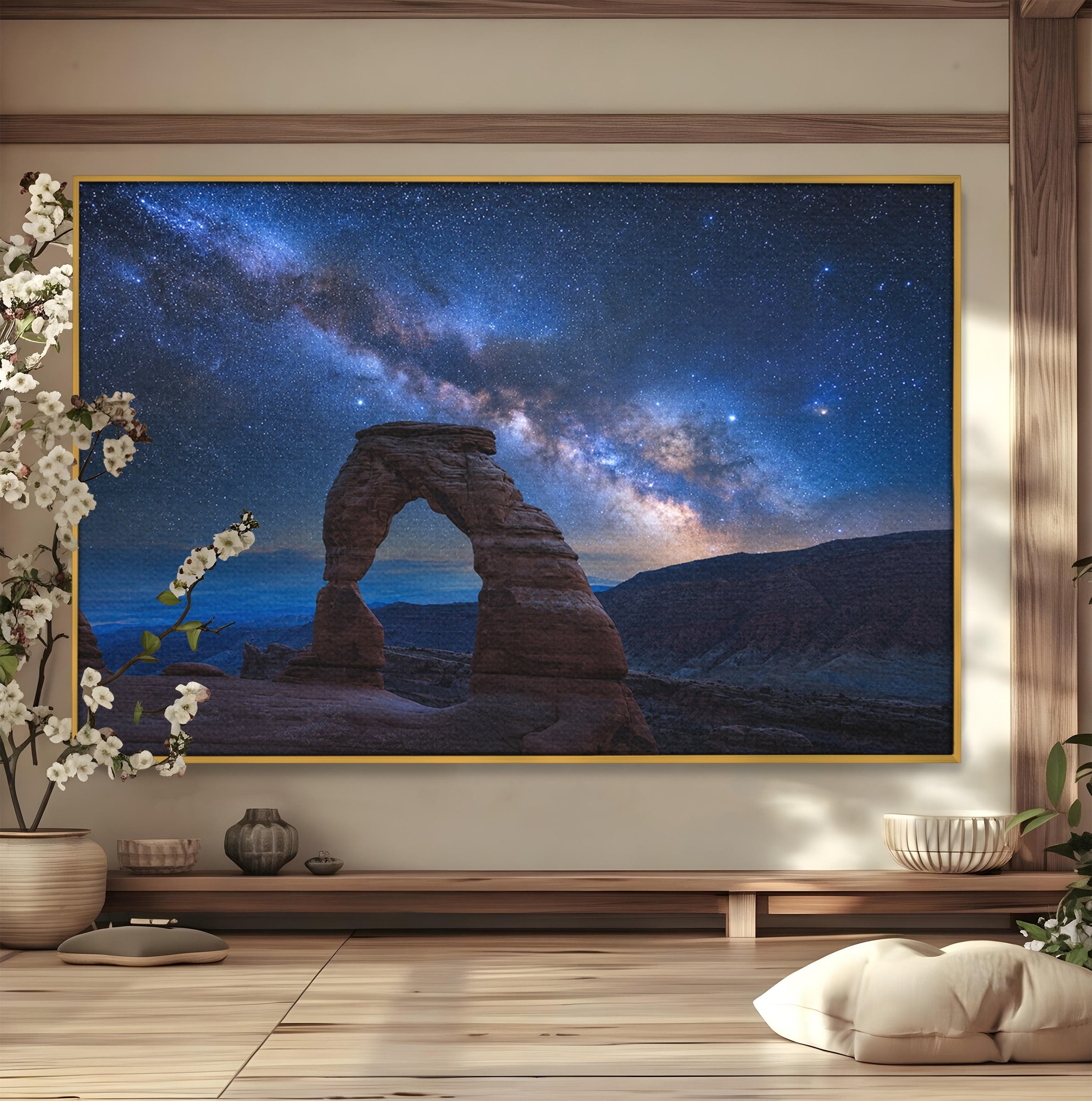 Tablou Canvas Premium LuxCanva® S1011, Arcul Sub Calea Lactee, Arcul, Calea Lactee, Peisaj, Noapte, Living, Culori Vibrante