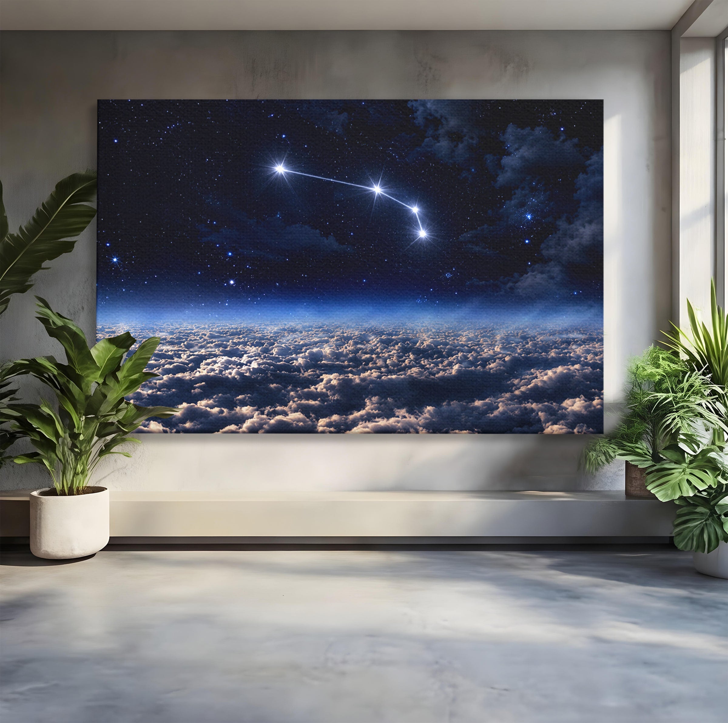 Tablou Canvas Premium LuxCanva® S1014, Constelatie Deasupra Norilor, Constelatie, Nori, Noapte, Cer, Dormitor, Culori Vibrante