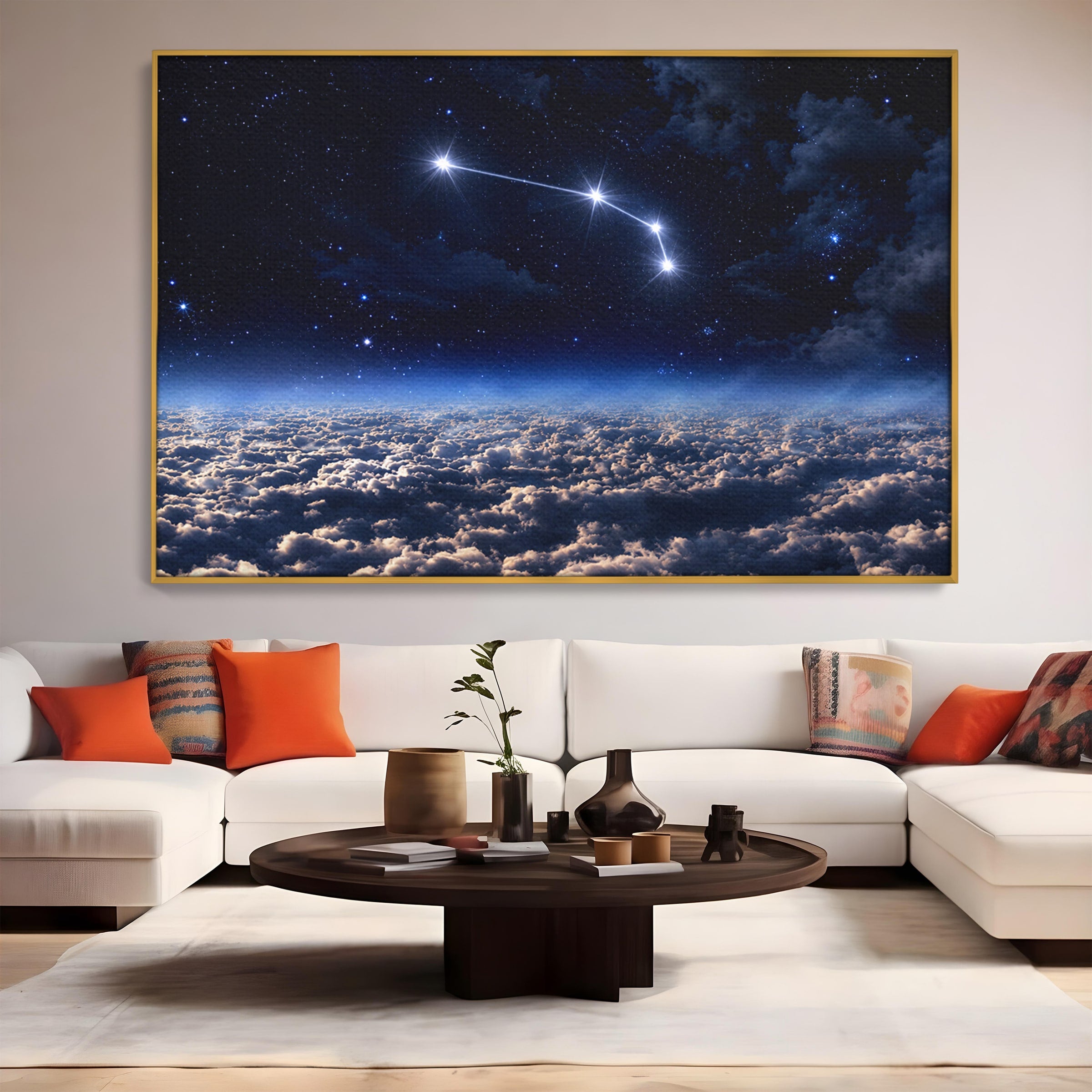 Tablou Canvas Premium LuxCanva® S1014, Constelatie Deasupra Norilor, Constelatie, Nori, Noapte, Cer, Dormitor, Culori Vibrante