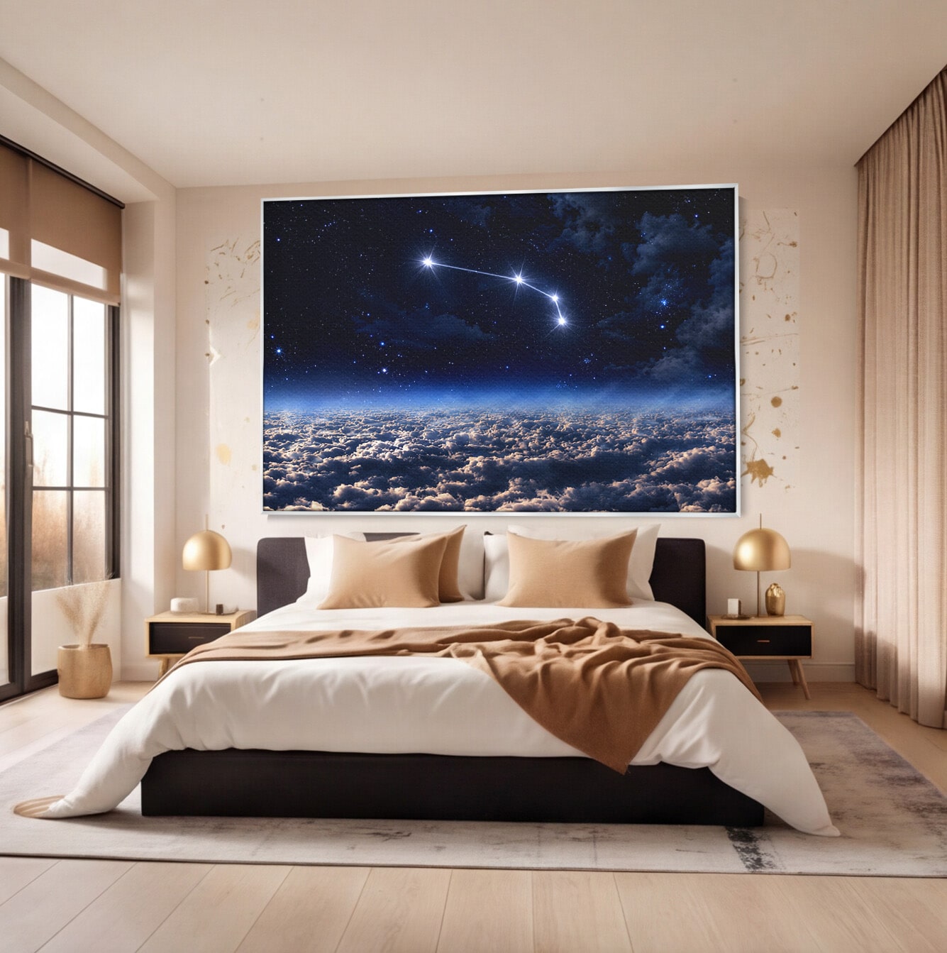 Tablou Canvas Premium LuxCanva® S1014, Constelatie Deasupra Norilor, Constelatie, Nori, Noapte, Cer, Dormitor, Culori Vibrante