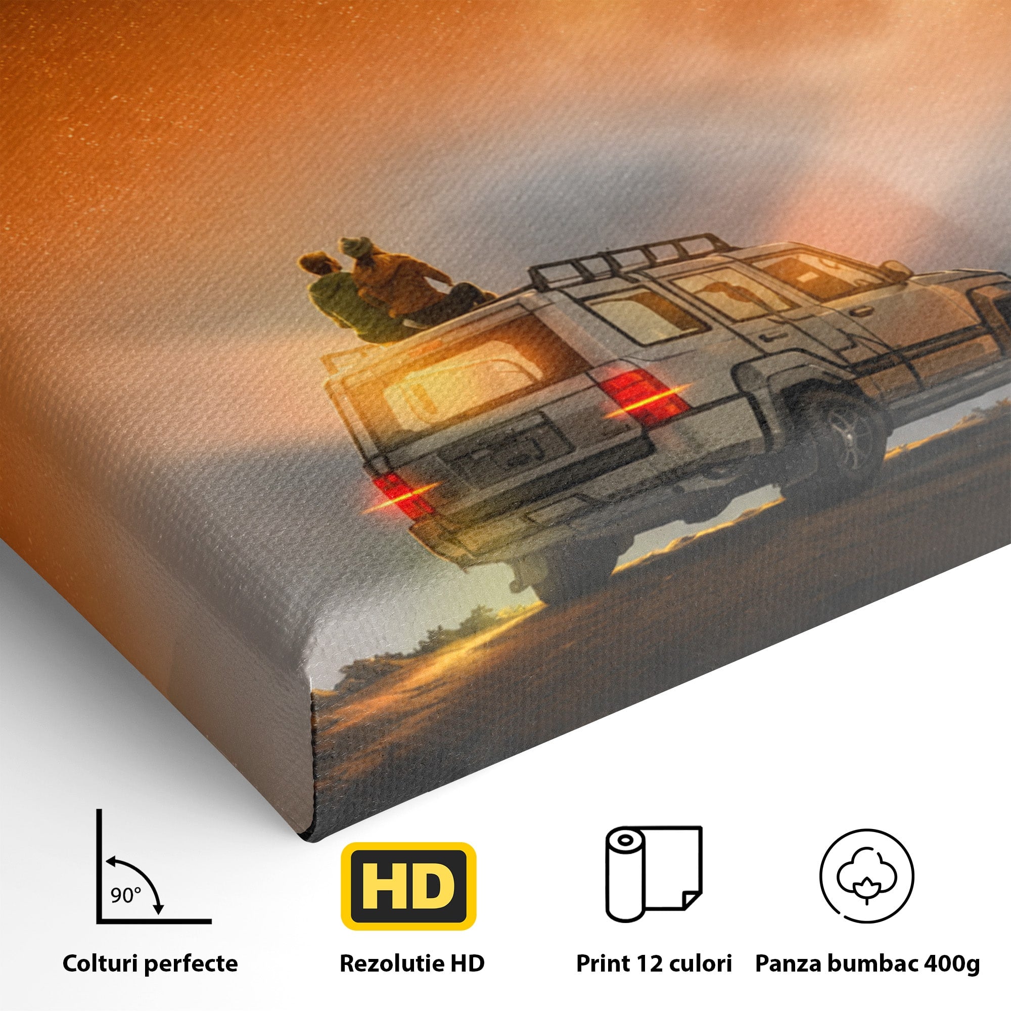 Tablou Canvas Premium LuxCanva® S1015, Cuplu Sub Aurora, Cuplu, Aurora, Masina, Stele, Noapte, Aventura, Living, Culori Vibrante
