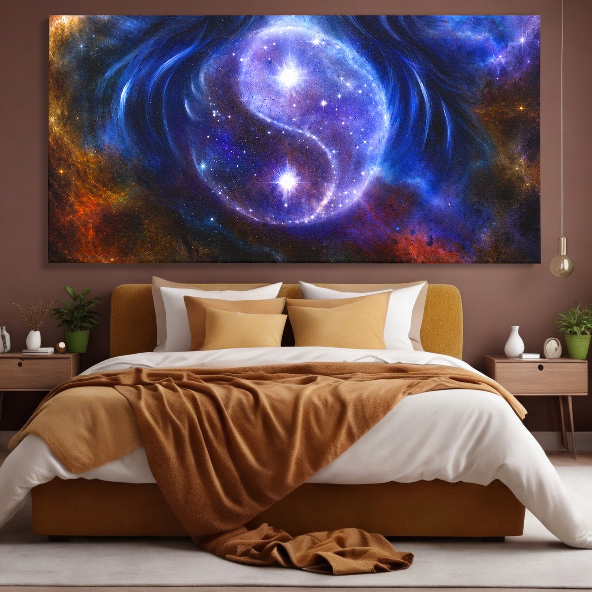 Tablou Canvas Premium LuxCanva® S1016, Universul Yin Yang, Univers, Yin Yang, Galaxie, Cosmos, Dormitor, Meditatie, Culori Vibrante