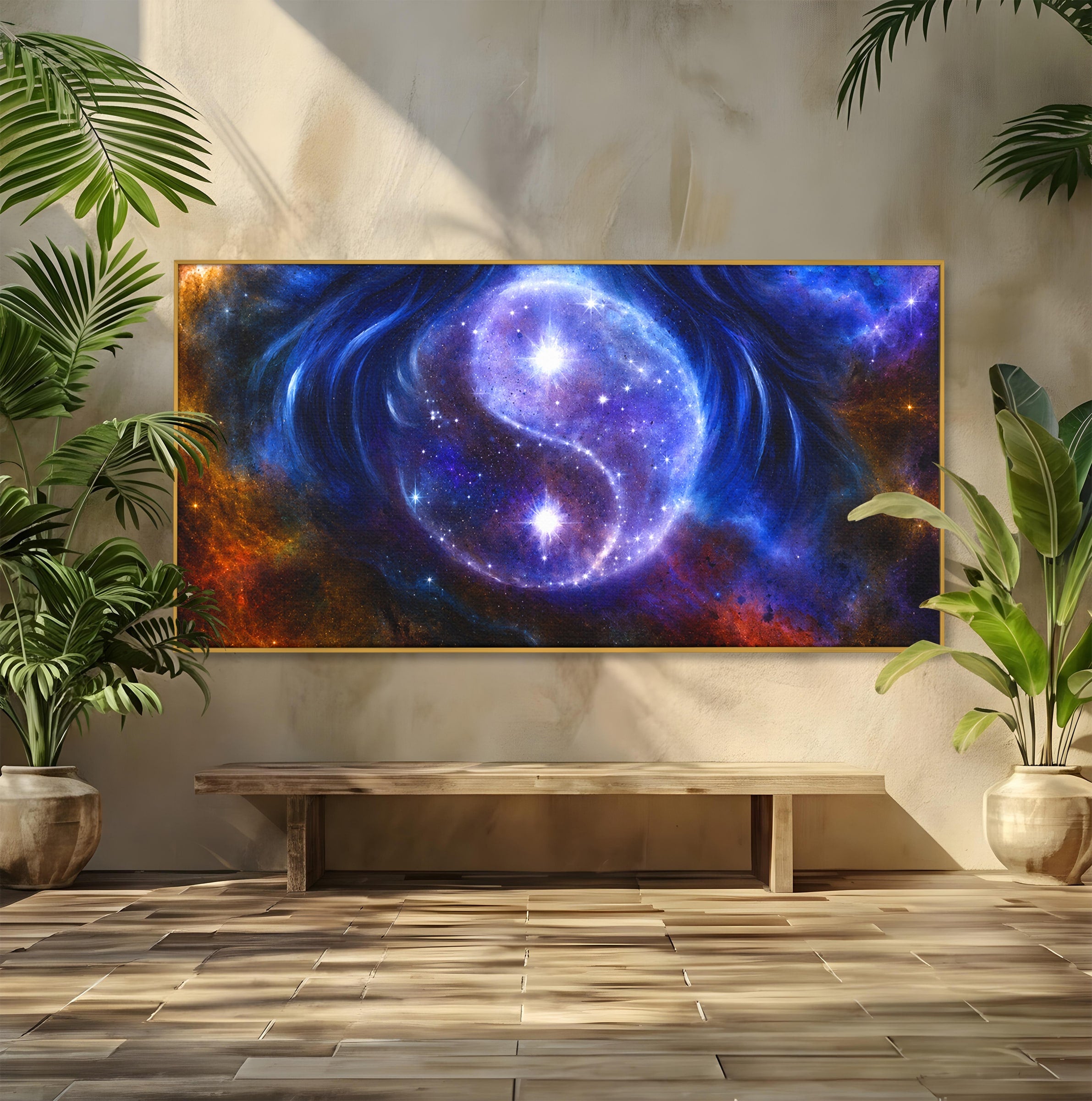 Tablou Canvas Premium LuxCanva® S1016, Universul Yin Yang, Univers, Yin Yang, Galaxie, Cosmos, Dormitor, Meditatie, Culori Vibrante