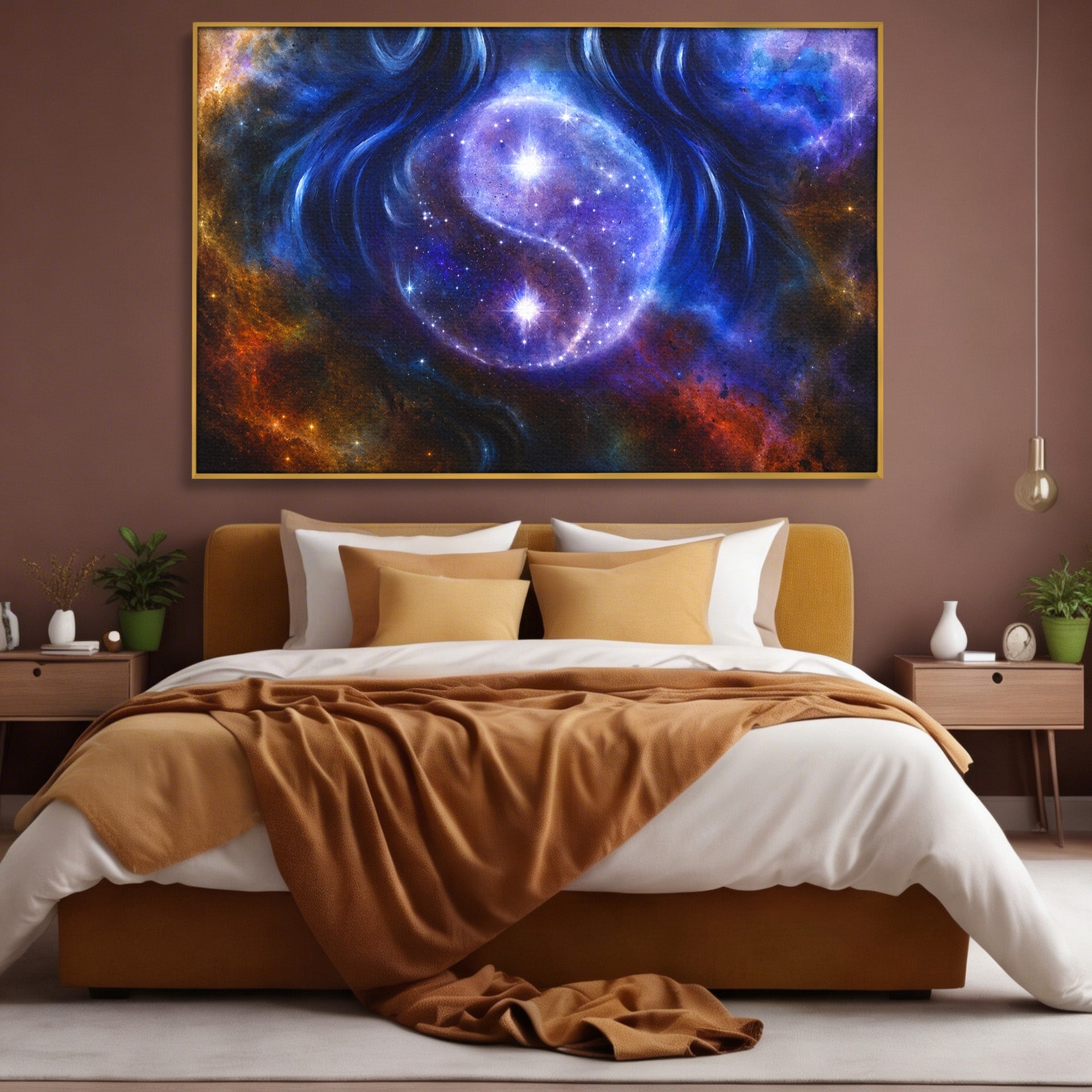 Tablou Canvas Premium LuxCanva® S1016, Universul Yin Yang, Univers, Yin Yang, Galaxie, Cosmos, Dormitor, Meditatie, Culori Vibrante