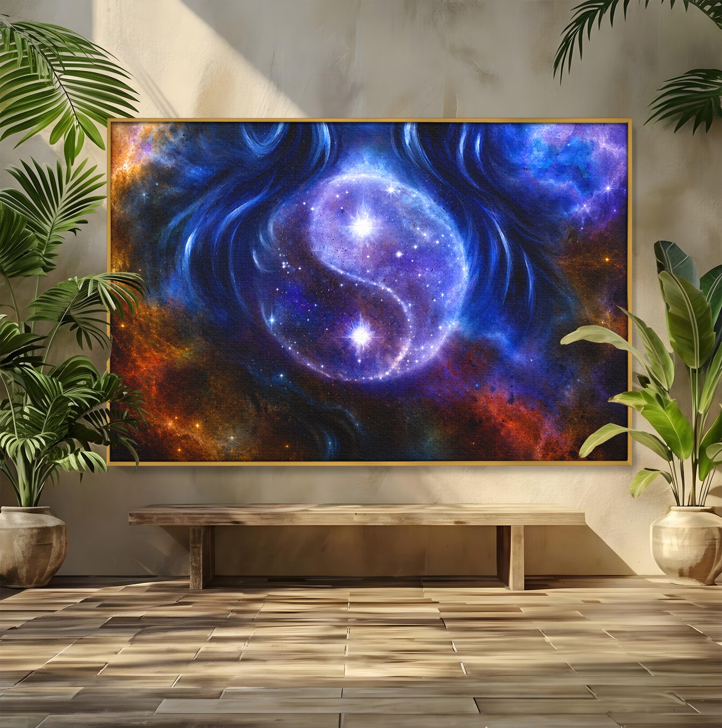 Tablou Canvas Premium LuxCanva® S1016, Universul Yin Yang, Univers, Yin Yang, Galaxie, Cosmos, Dormitor, Meditatie, Culori Vibrante