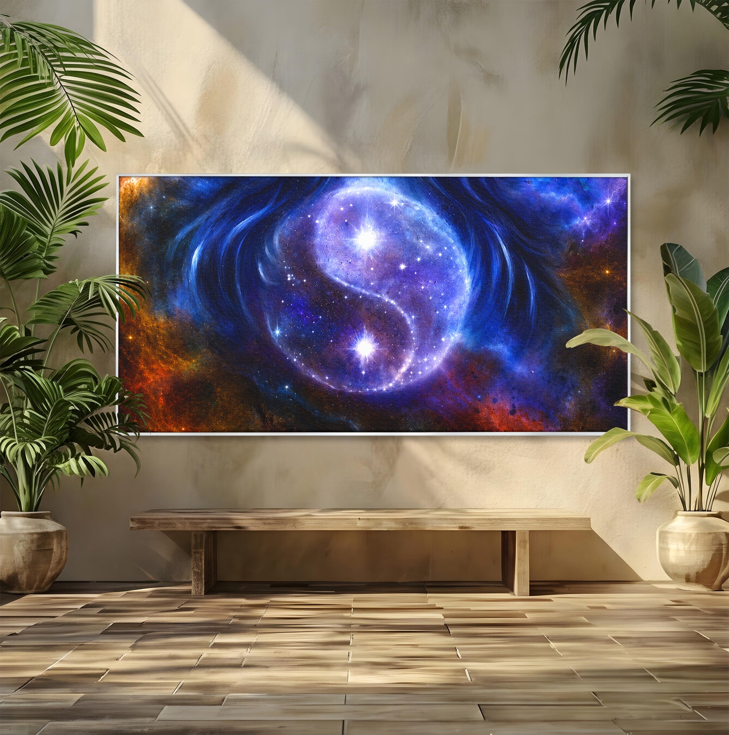 Tablou Canvas Premium LuxCanva® S1016, Universul Yin Yang, Univers, Yin Yang, Galaxie, Cosmos, Dormitor, Meditatie, Culori Vibrante