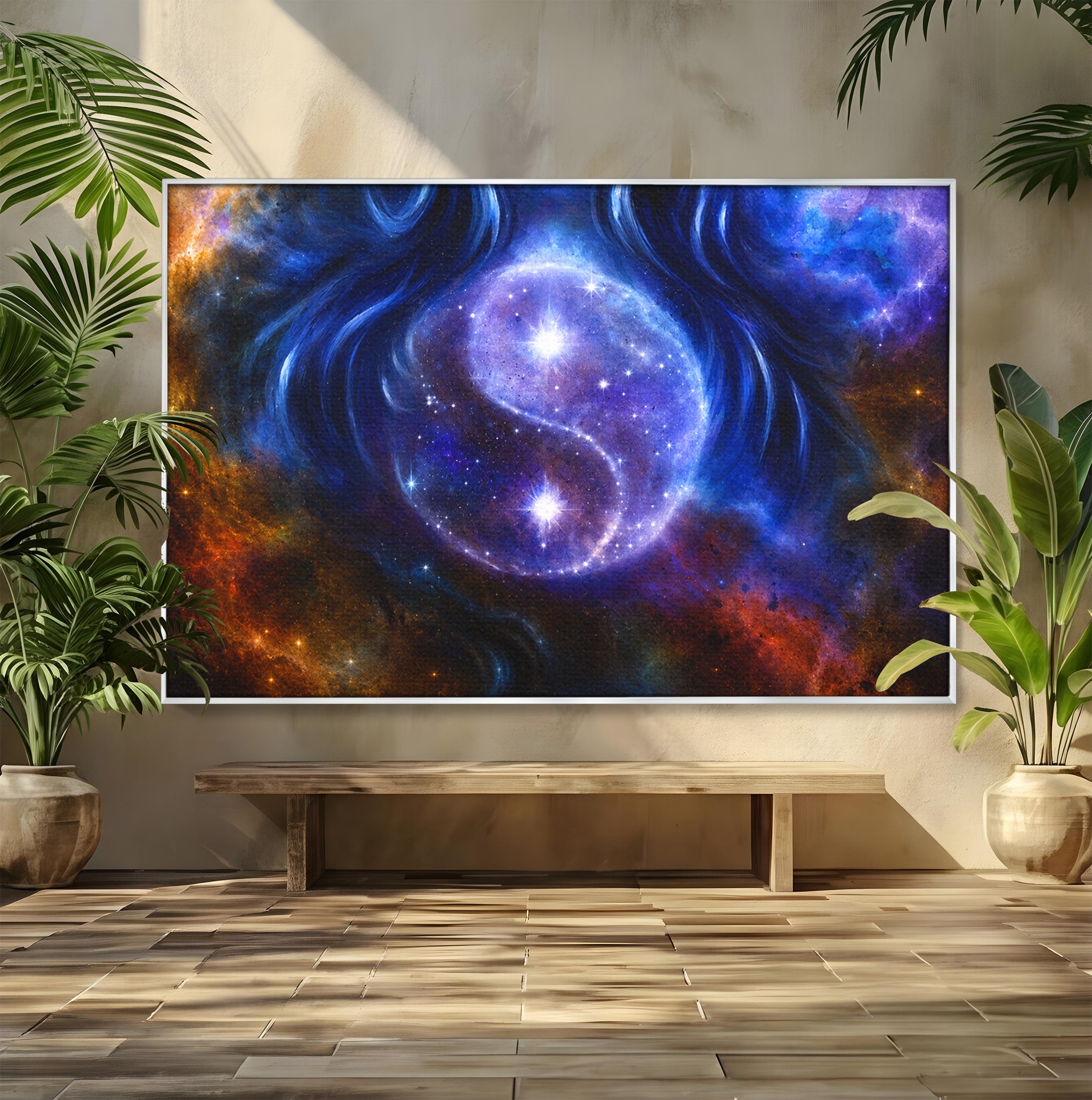 Tablou Canvas Premium LuxCanva® S1016, Universul Yin Yang, Univers, Yin Yang, Galaxie, Cosmos, Dormitor, Meditatie, Culori Vibrante