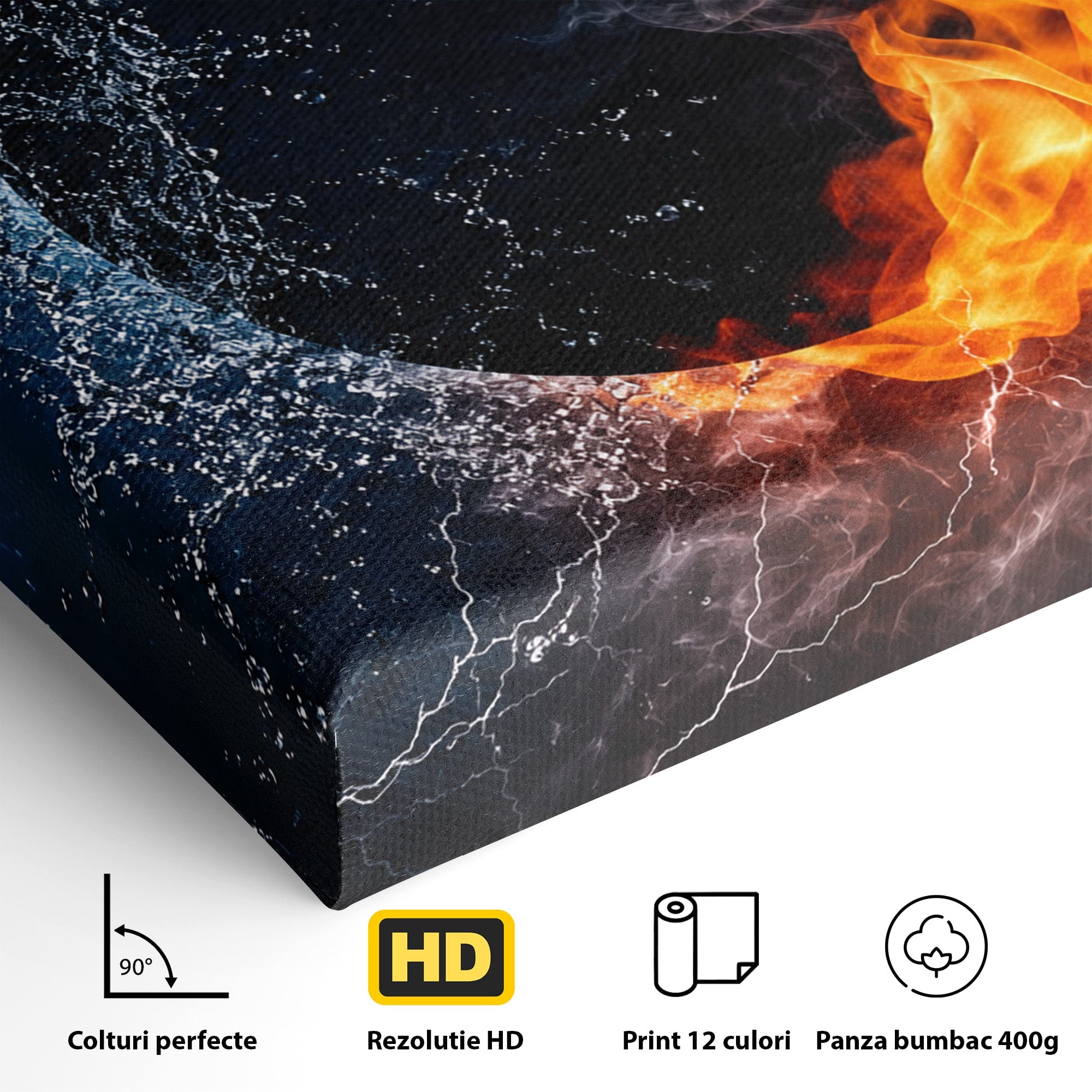 Tablou Canvas Premium LuxCanva® S1018, Dualitatea Elementelor, Elemente, Foc, Apa, Abstract, Living, Dormitor, Culori Vibrante