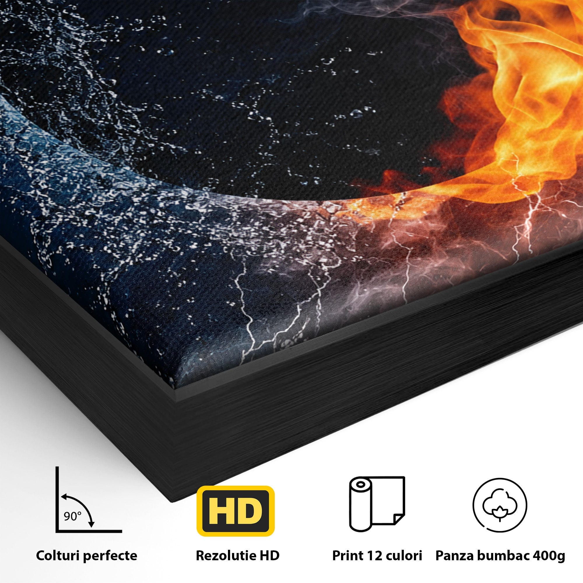 Tablou Canvas Premium LuxCanva® S1018, Dualitatea Elementelor, Elemente, Foc, Apa, Abstract, Living, Dormitor, Culori Vibrante