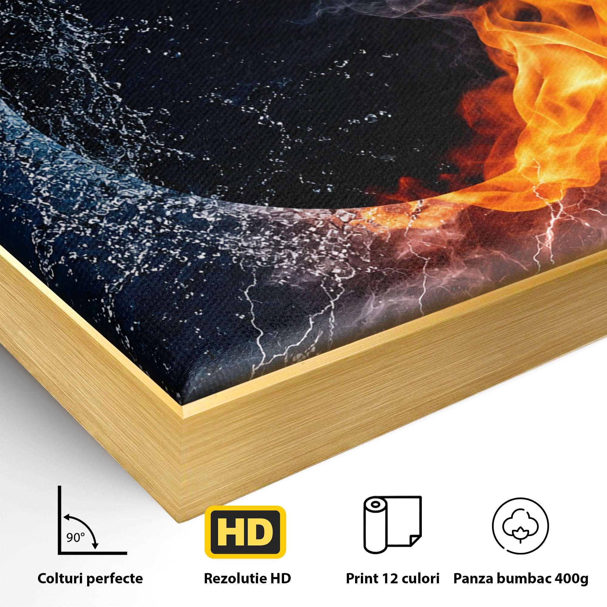 Tablou Canvas Premium LuxCanva® S1018, Dualitatea Elementelor, Elemente, Foc, Apa, Abstract, Living, Dormitor, Culori Vibrante