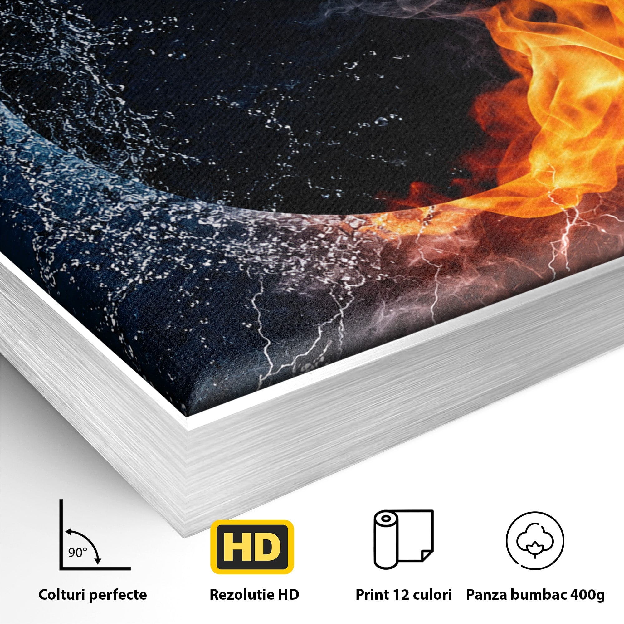 Tablou Canvas Premium LuxCanva® S1018, Dualitatea Elementelor, Elemente, Foc, Apa, Abstract, Living, Dormitor, Culori Vibrante
