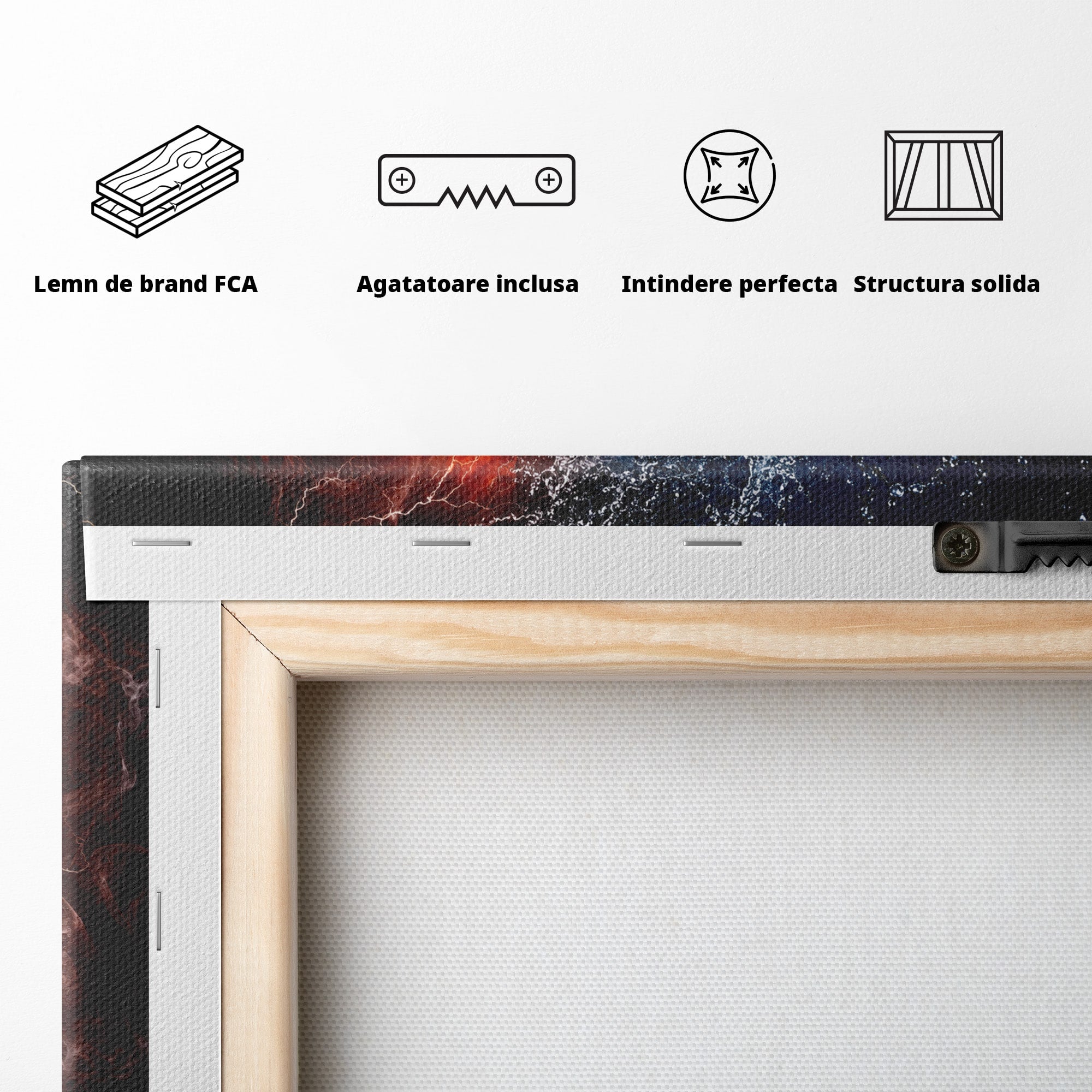 Tablou Canvas Premium LuxCanva® S1018, Dualitatea Elementelor, Elemente, Foc, Apa, Abstract, Living, Dormitor, Culori Vibrante