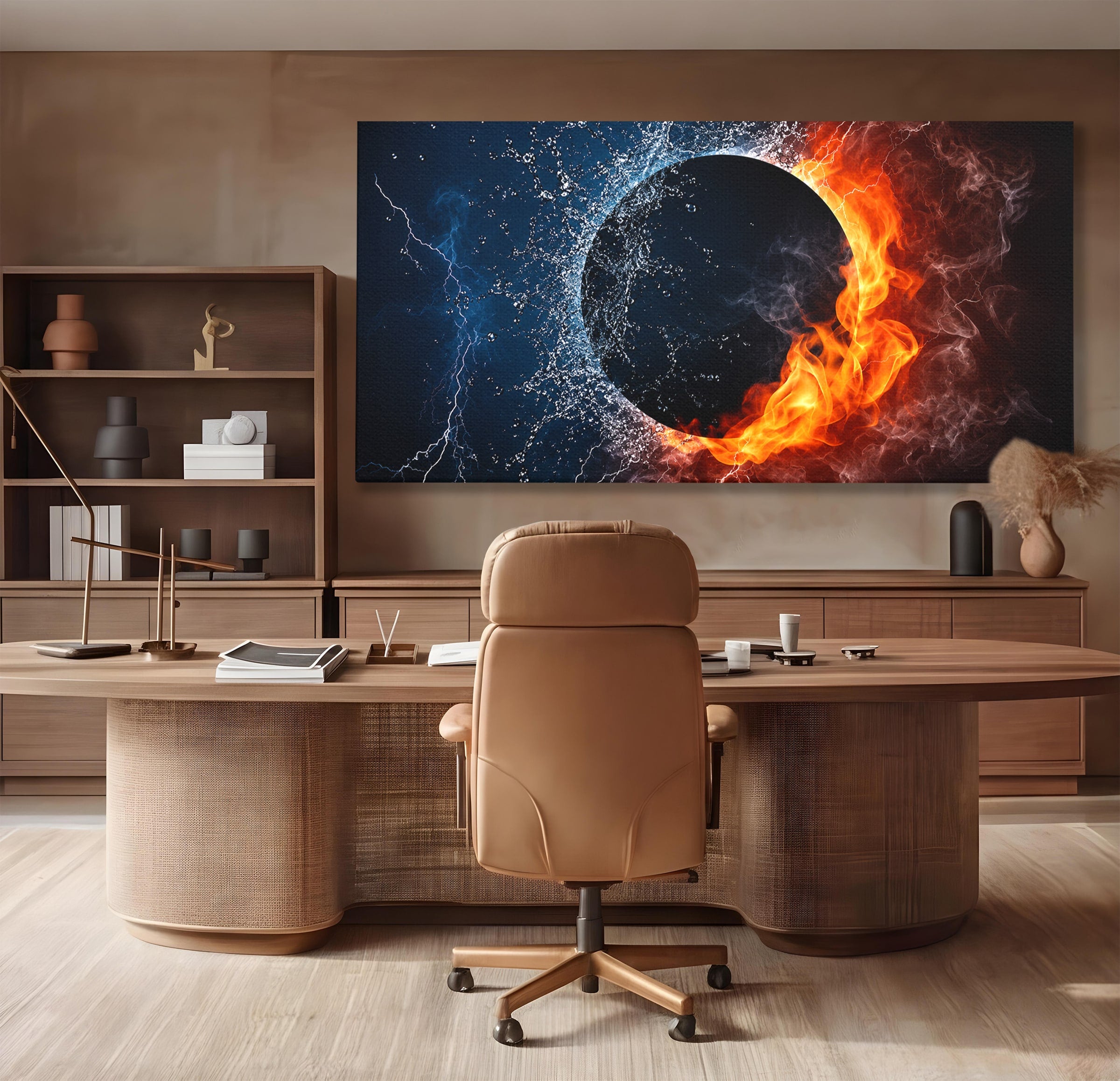 Tablou Canvas Premium LuxCanva® S1018, Dualitatea Elementelor, Elemente, Foc, Apa, Abstract, Living, Dormitor, Culori Vibrante
