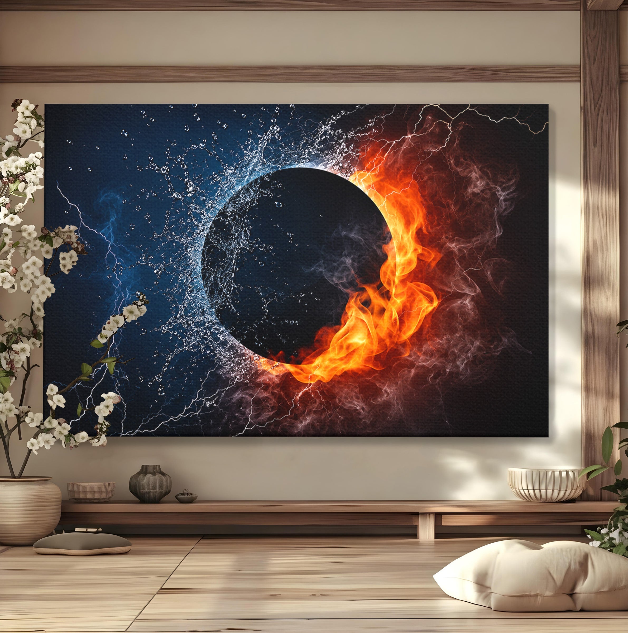 Tablou Canvas Premium LuxCanva® S1018, Dualitatea Elementelor, Elemente, Foc, Apa, Abstract, Living, Dormitor, Culori Vibrante