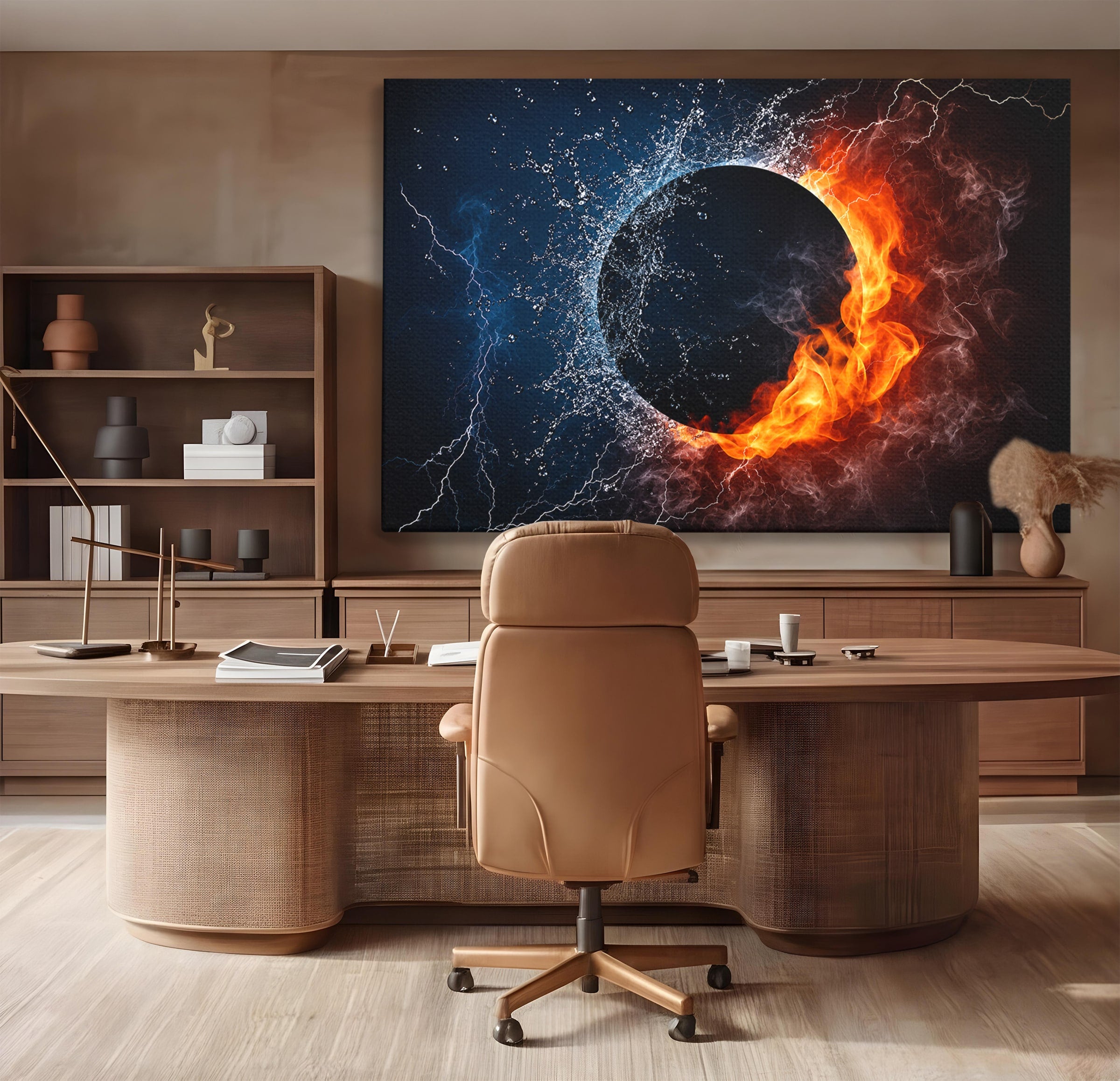 Tablou Canvas Premium LuxCanva® S1018, Dualitatea Elementelor, Elemente, Foc, Apa, Abstract, Living, Dormitor, Culori Vibrante