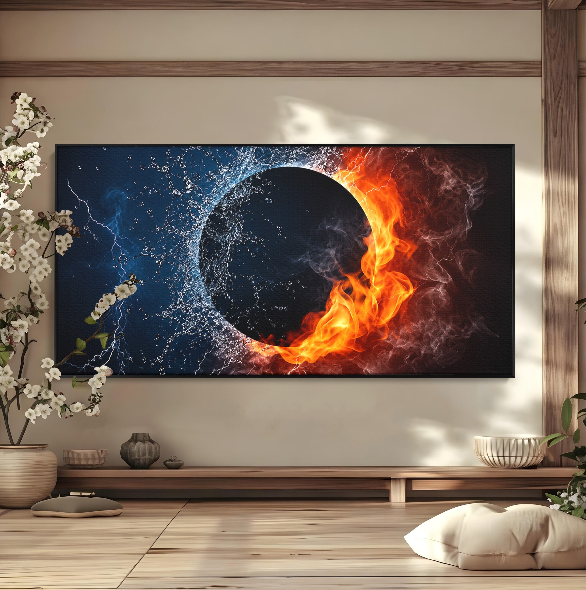 Tablou Canvas Premium LuxCanva® S1018, Dualitatea Elementelor, Elemente, Foc, Apa, Abstract, Living, Dormitor, Culori Vibrante