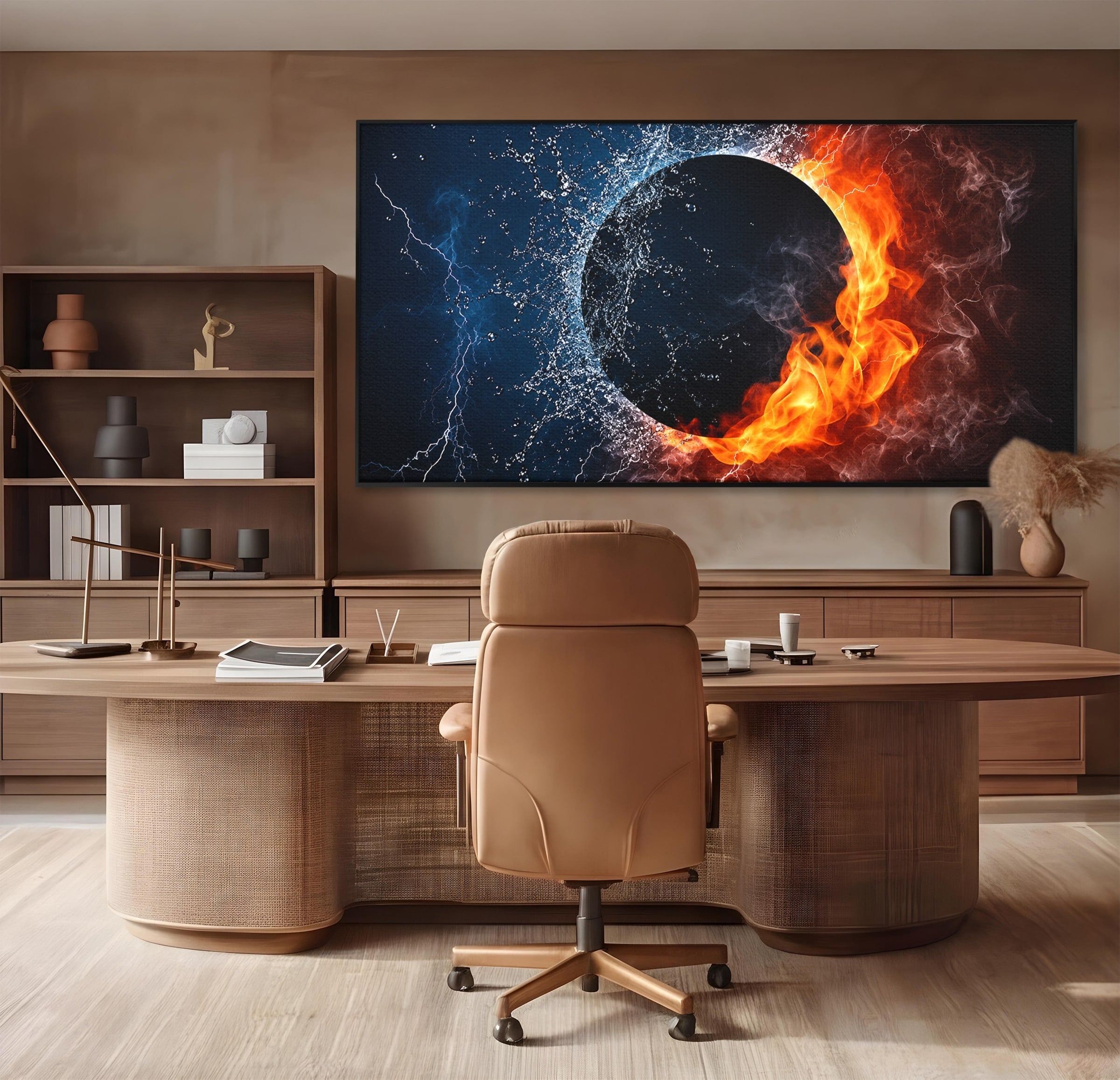 Tablou Canvas Premium LuxCanva® S1018, Dualitatea Elementelor, Elemente, Foc, Apa, Abstract, Living, Dormitor, Culori Vibrante