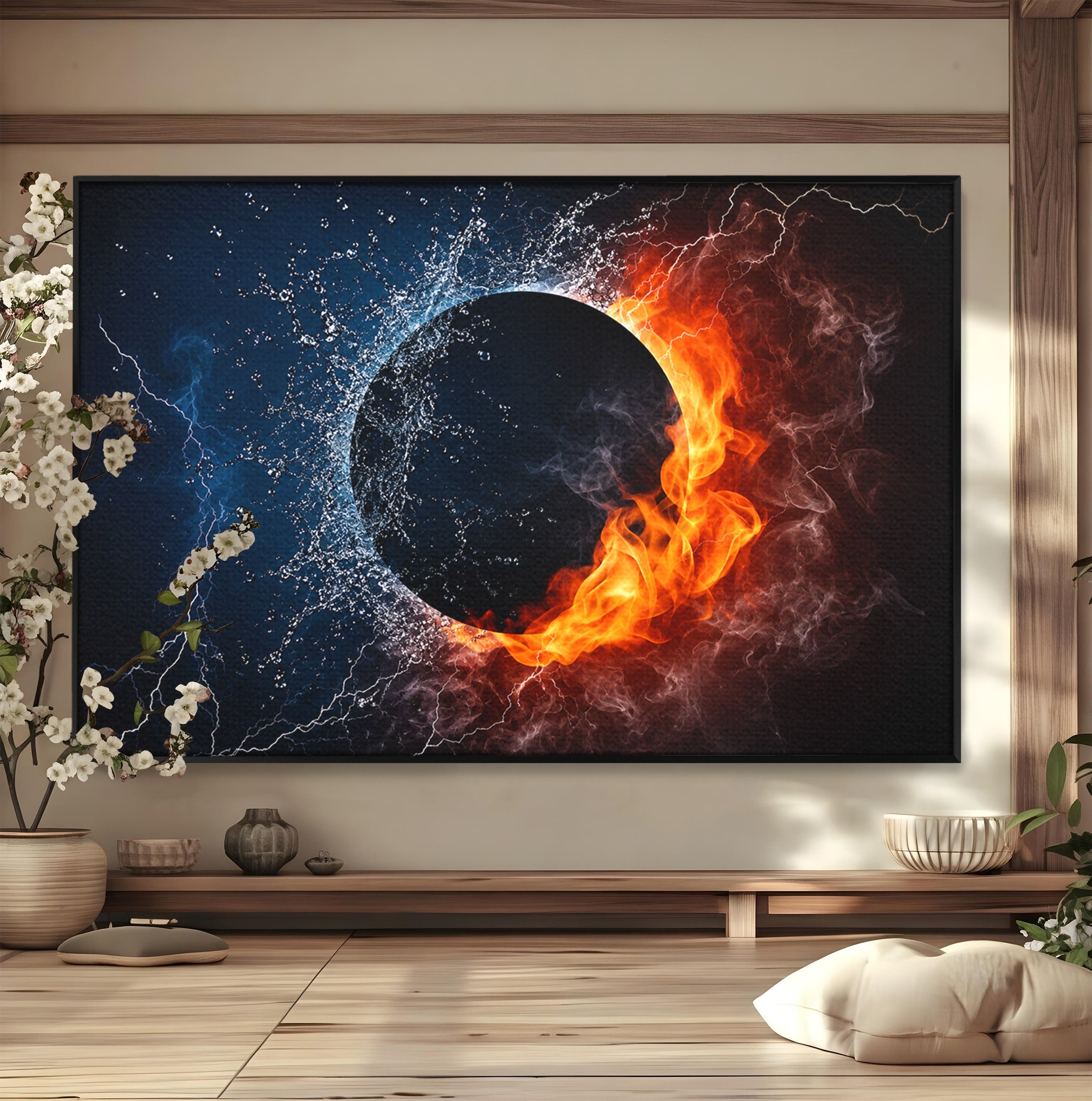 Tablou Canvas Premium LuxCanva® S1018, Dualitatea Elementelor, Elemente, Foc, Apa, Abstract, Living, Dormitor, Culori Vibrante