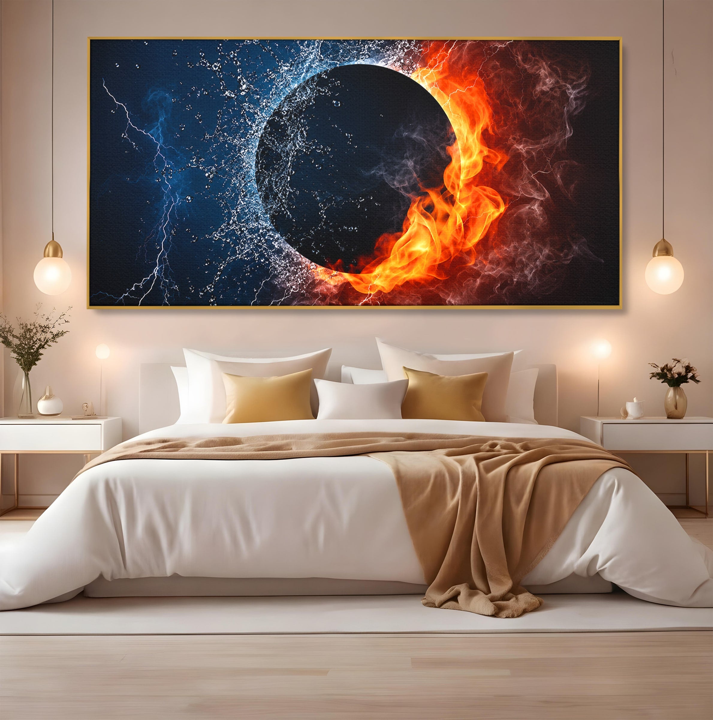 Tablou Canvas Premium LuxCanva® S1018, Dualitatea Elementelor, Elemente, Foc, Apa, Abstract, Living, Dormitor, Culori Vibrante