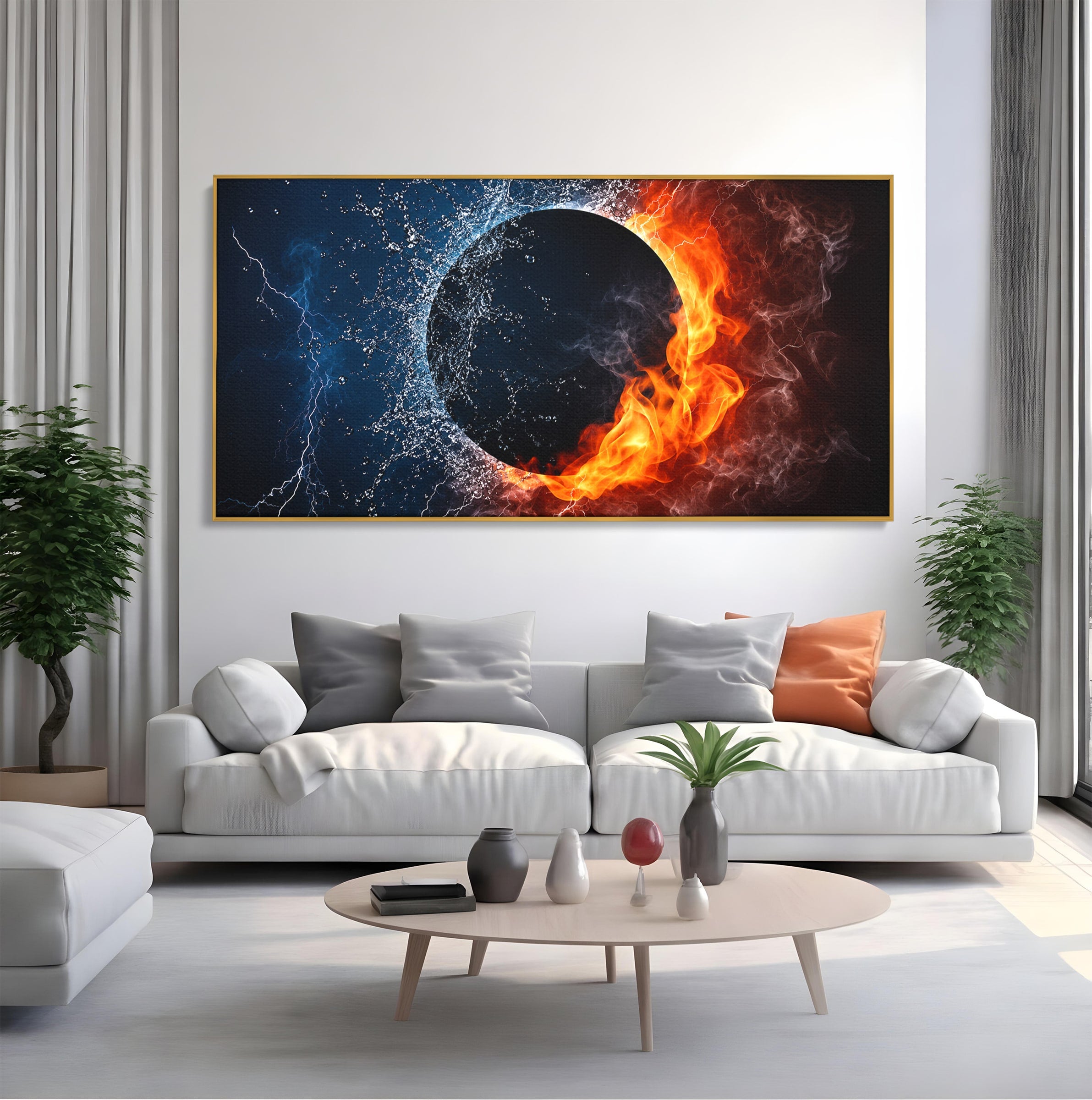 Tablou Canvas Premium LuxCanva® S1018, Dualitatea Elementelor, Elemente, Foc, Apa, Abstract, Living, Dormitor, Culori Vibrante