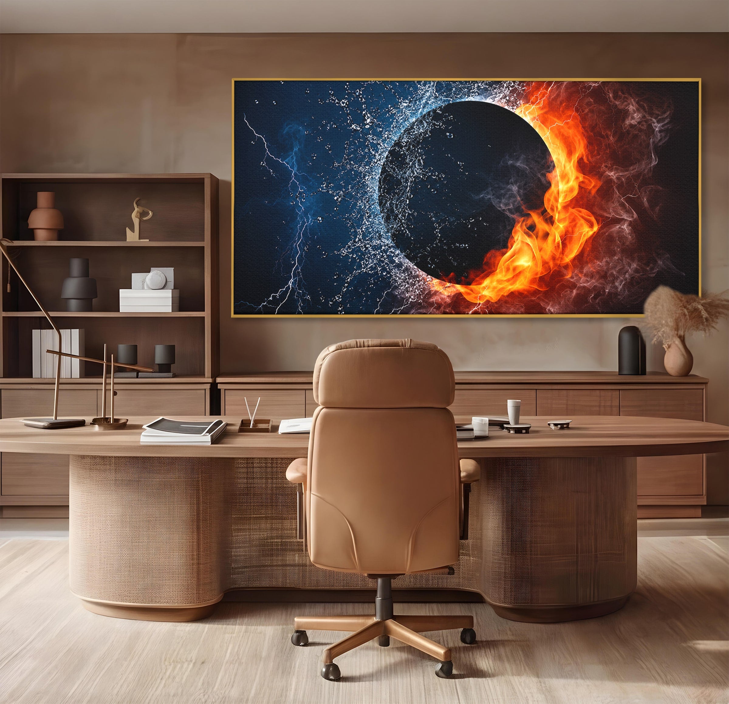 Tablou Canvas Premium LuxCanva® S1018, Dualitatea Elementelor, Elemente, Foc, Apa, Abstract, Living, Dormitor, Culori Vibrante