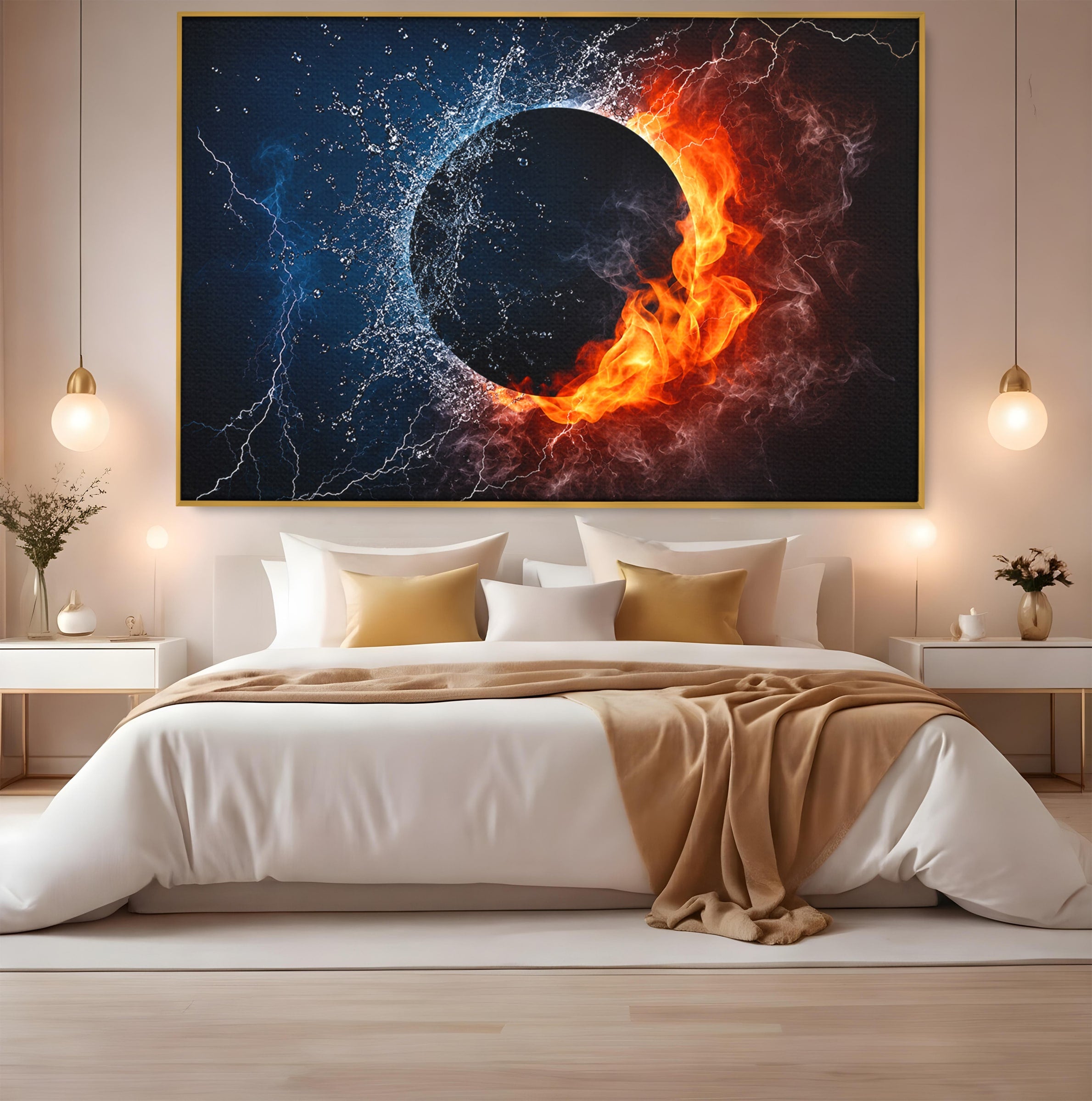Tablou Canvas Premium LuxCanva® S1018, Dualitatea Elementelor, Elemente, Foc, Apa, Abstract, Living, Dormitor, Culori Vibrante