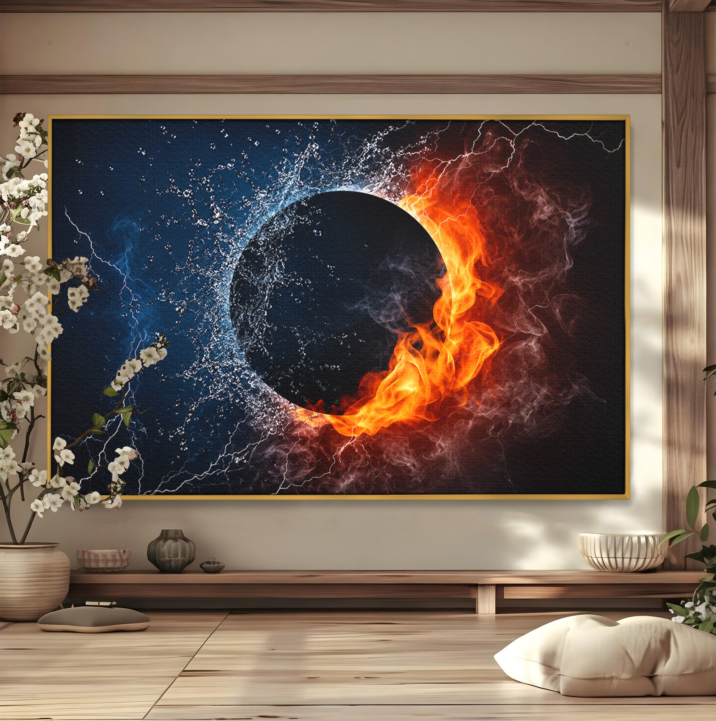 Tablou Canvas Premium LuxCanva® S1018, Dualitatea Elementelor, Elemente, Foc, Apa, Abstract, Living, Dormitor, Culori Vibrante