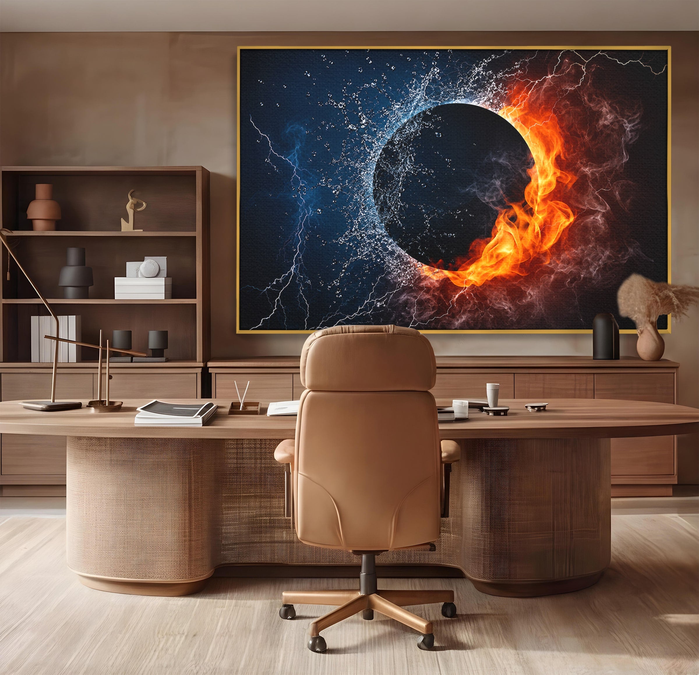 Tablou Canvas Premium LuxCanva® S1018, Dualitatea Elementelor, Elemente, Foc, Apa, Abstract, Living, Dormitor, Culori Vibrante