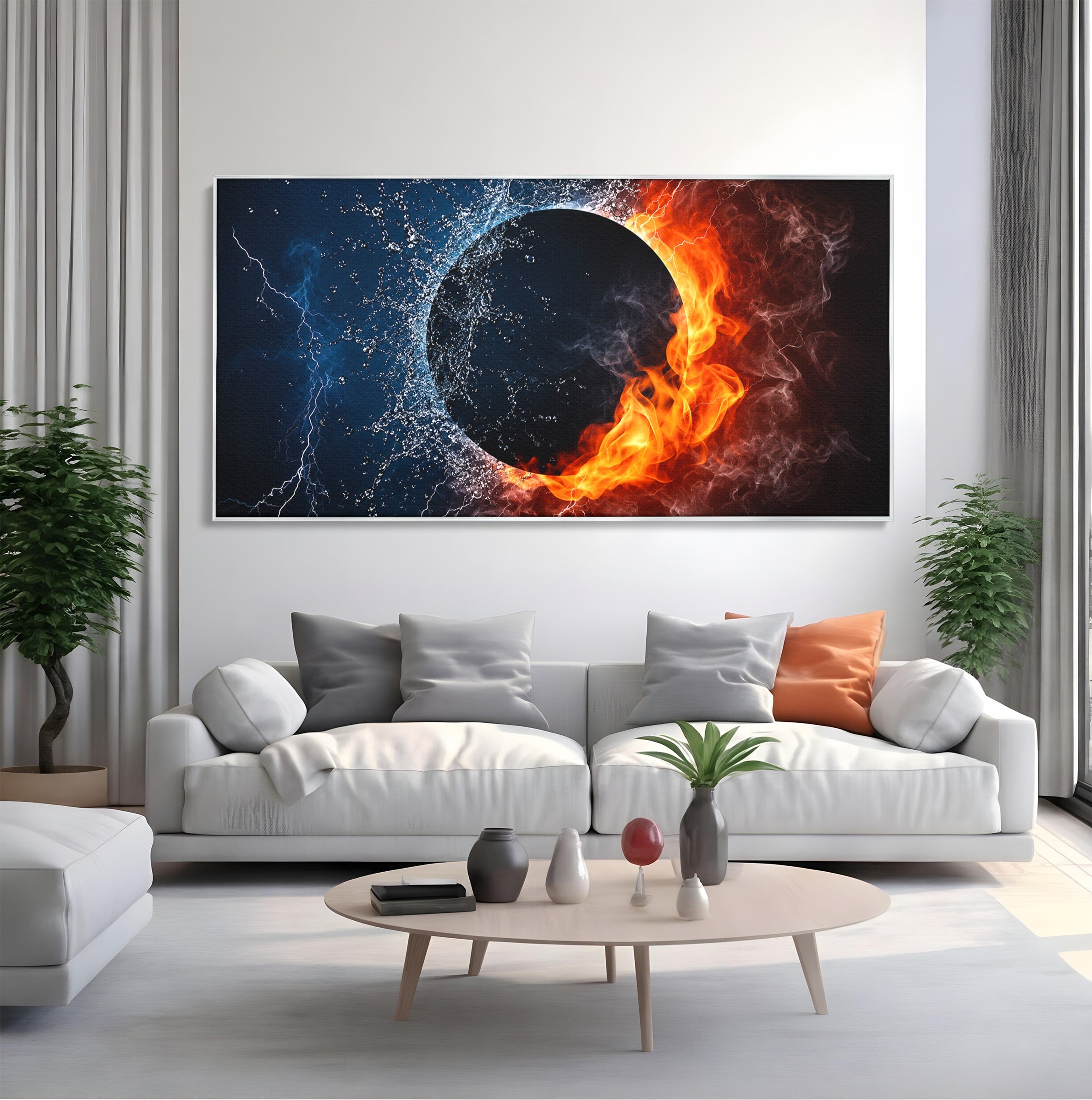 Tablou Canvas Premium LuxCanva® S1018, Dualitatea Elementelor, Elemente, Foc, Apa, Abstract, Living, Dormitor, Culori Vibrante