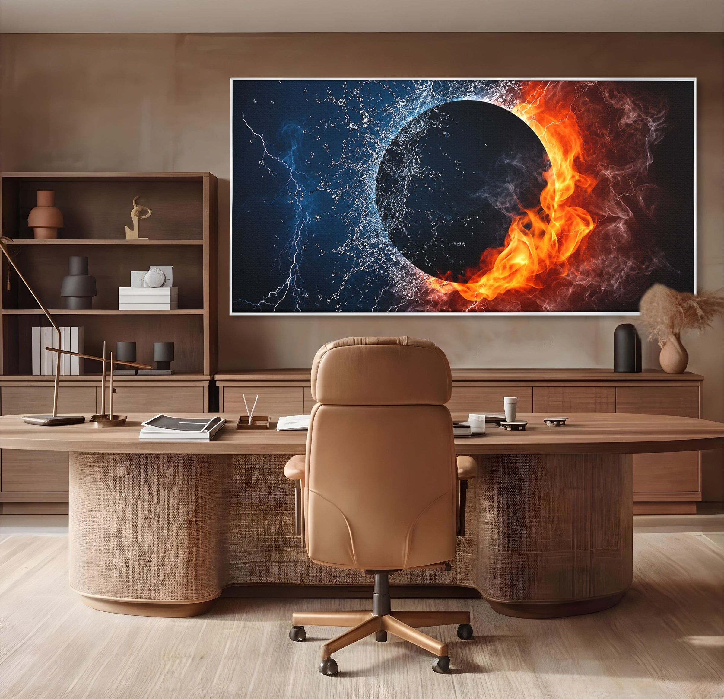 Tablou Canvas Premium LuxCanva® S1018, Dualitatea Elementelor, Elemente, Foc, Apa, Abstract, Living, Dormitor, Culori Vibrante