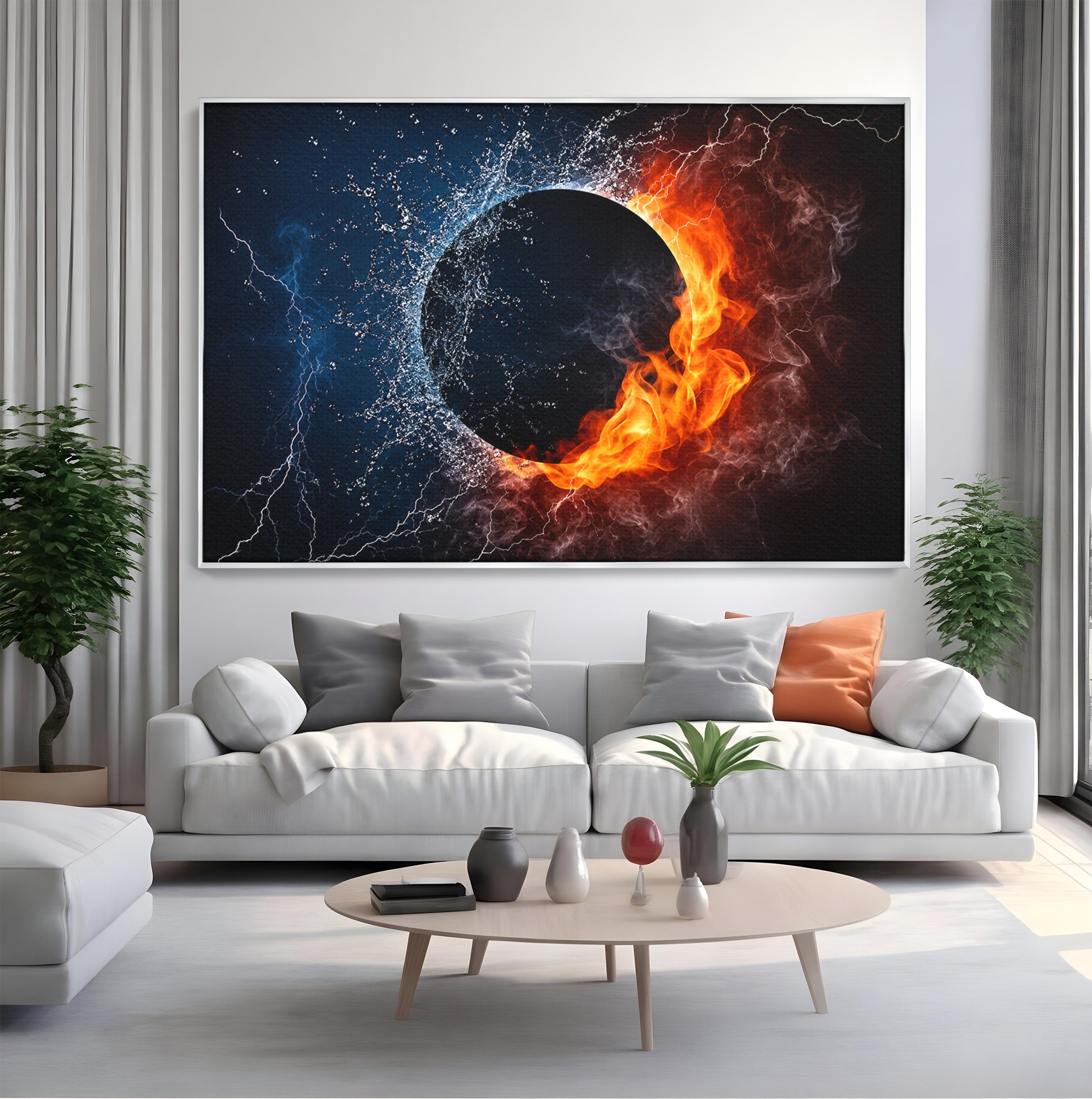 Tablou Canvas Premium LuxCanva® S1018, Dualitatea Elementelor, Elemente, Foc, Apa, Abstract, Living, Dormitor, Culori Vibrante